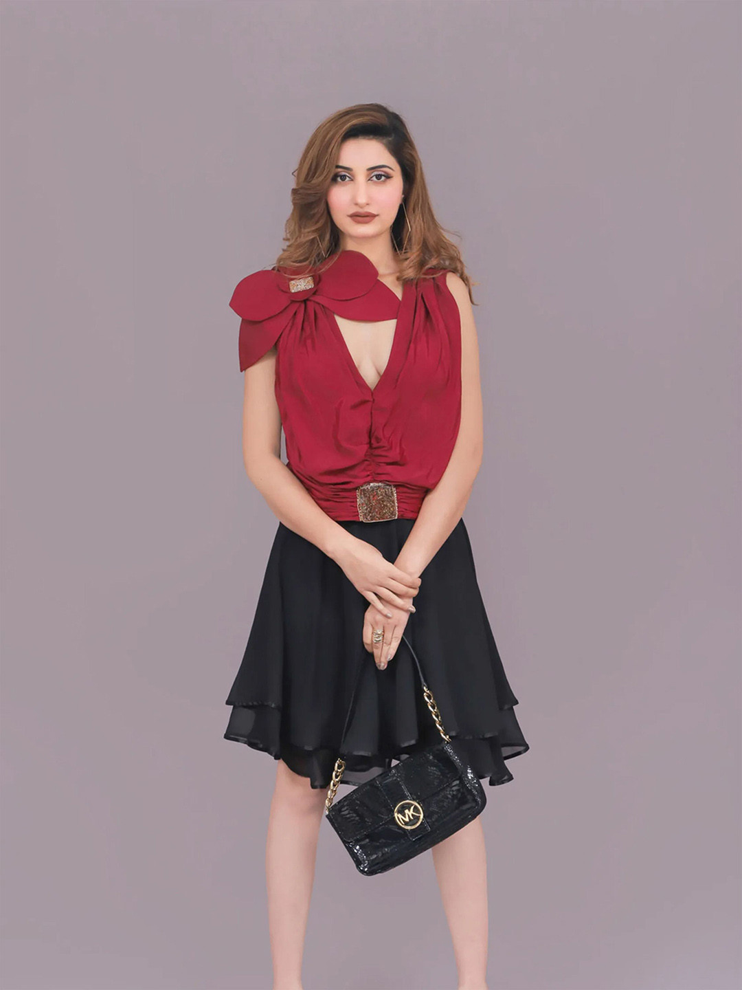 27 Drapes Women V-Neck Fit & Flare Dress