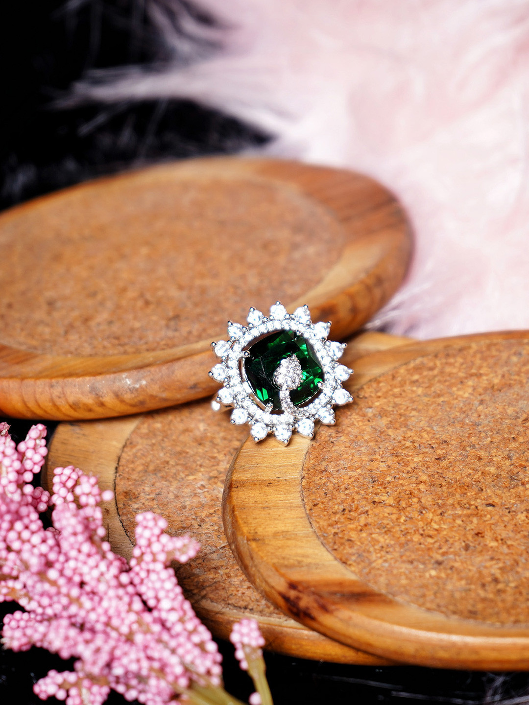 Chaandi Rivaaz Alora Rhodium-Plated Cubic Zirconia Studded Finger Ring