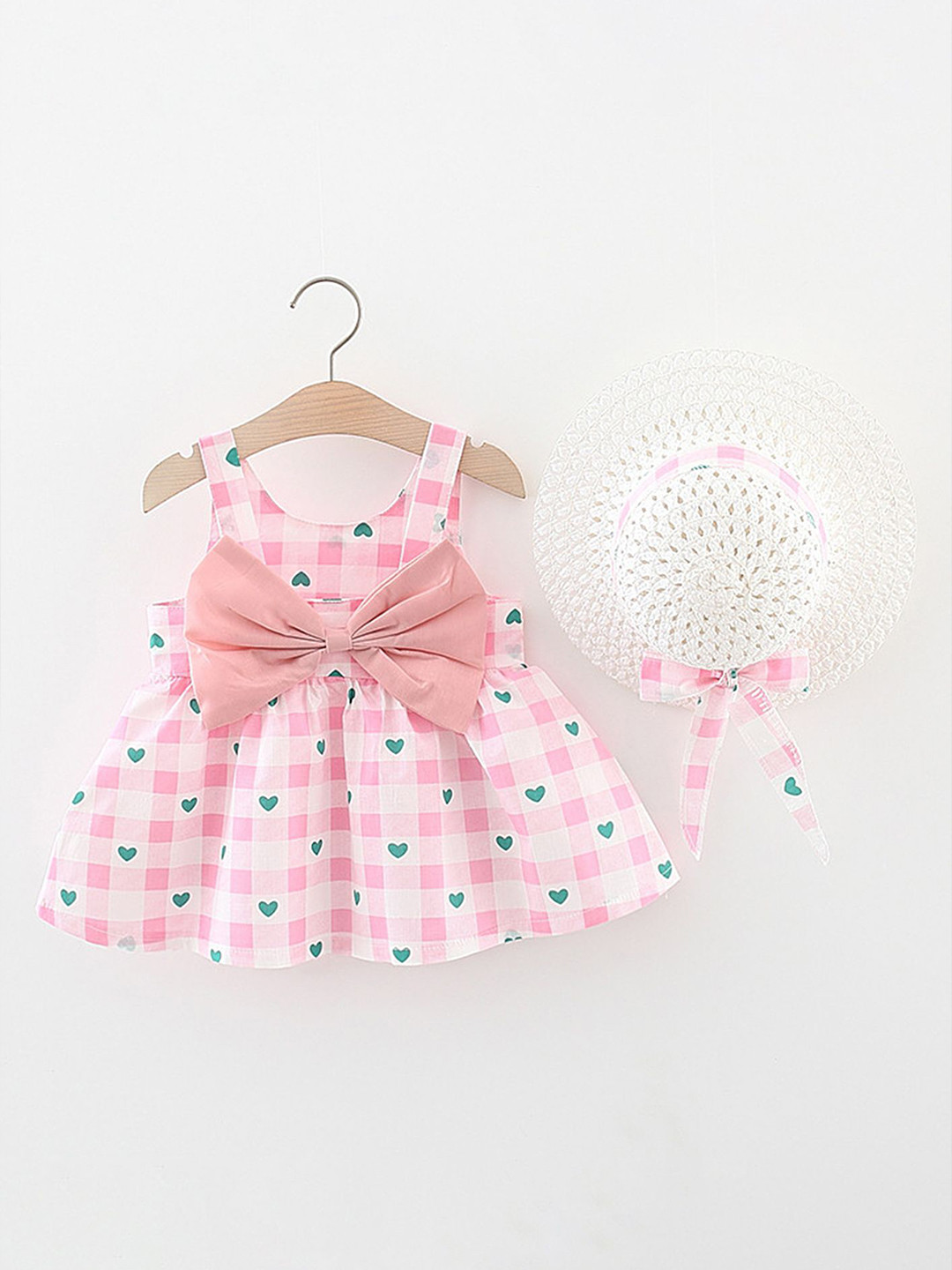 LULU & SKY Girl Heart Print Shoulder Straps Bow Fit & Flare Dress