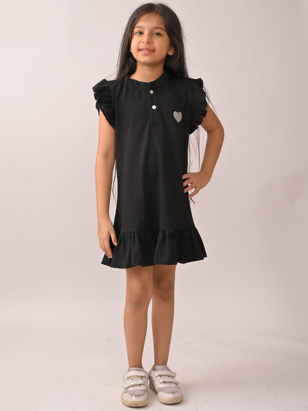 Anthrilo Girs Summer Black Silver Heart Dress