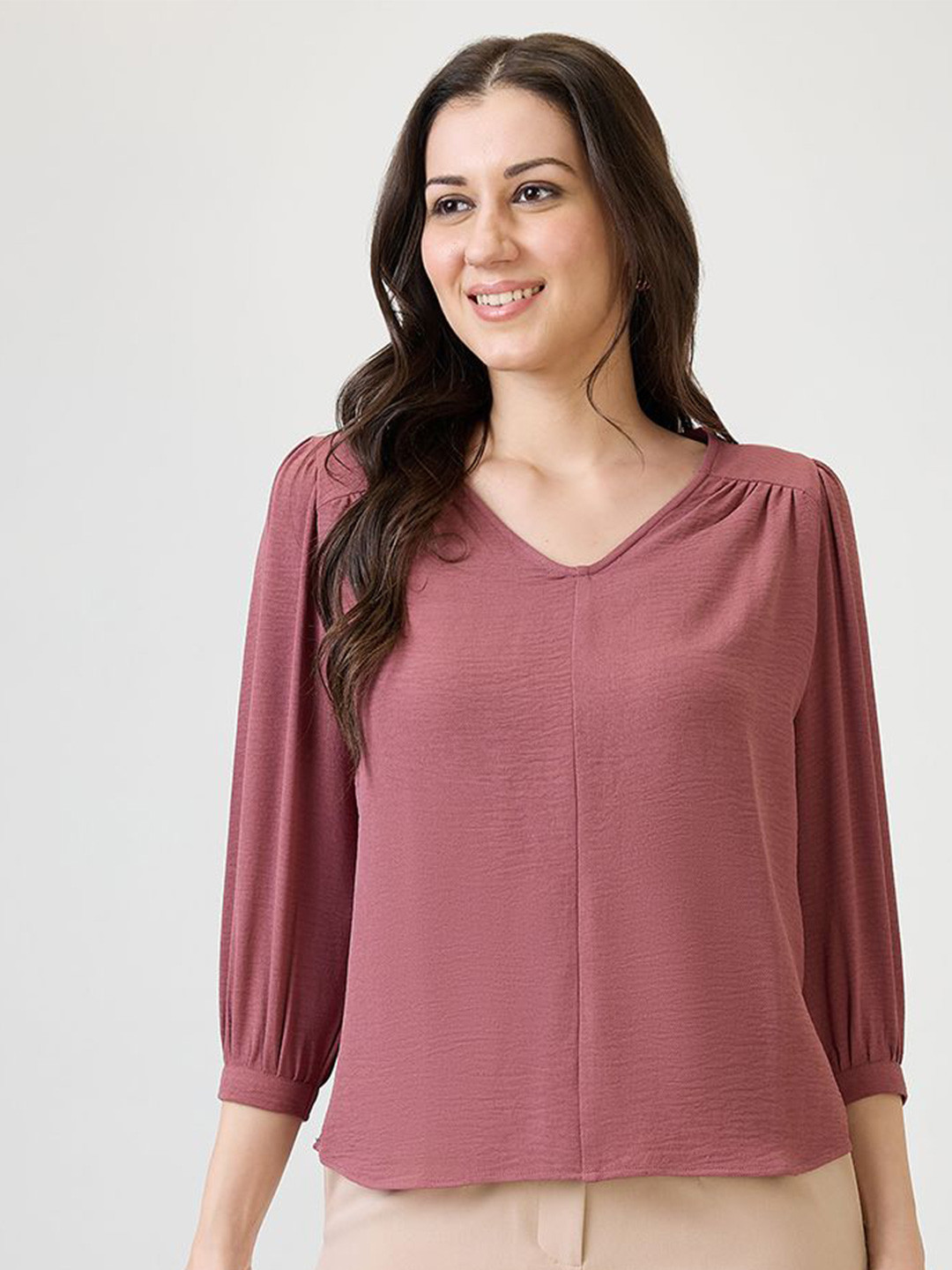 Globus Self Design V-Neck Gathered detail Workwear Top