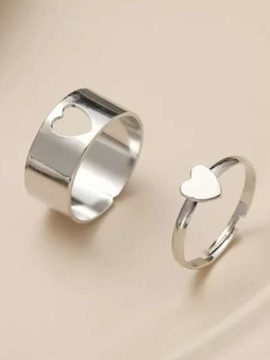 Ringzinnie Sterling Silver Set Of 2 Silver-Plated Love Couple Finger Rings