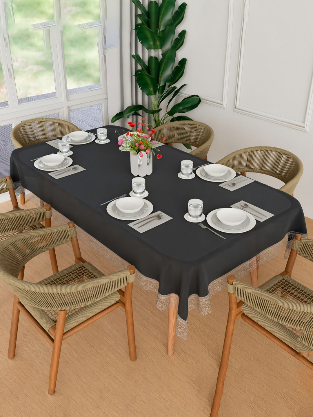 Myntra Elegant Homes Black Waterproof 6-Seater 1.52 m x 2.3 m PVC Table Cover