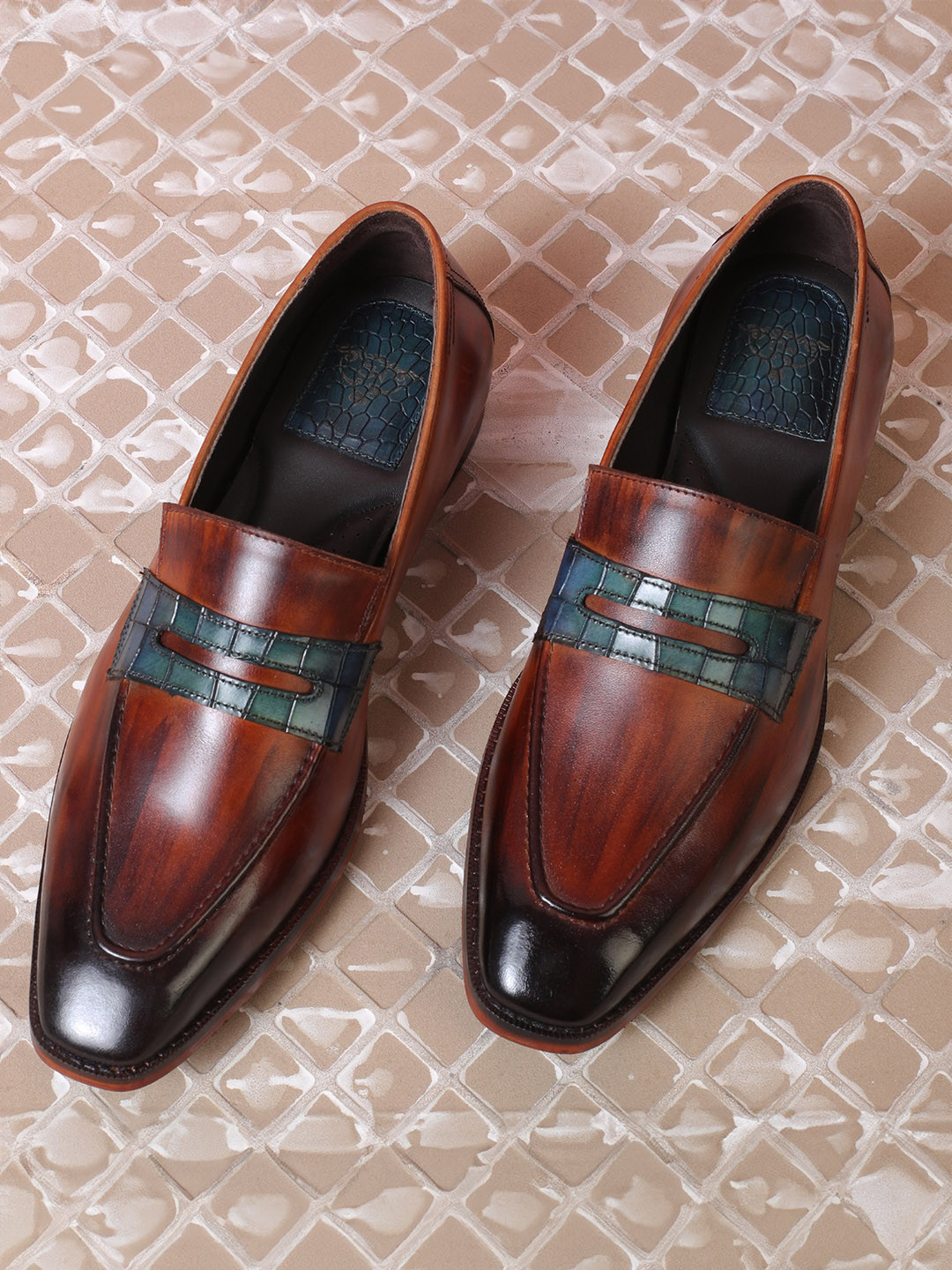 MILLE DOLLARI Men Colourblocked Leather Slip-On Penny Loafers