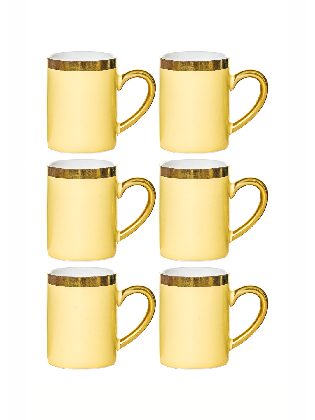 Roxx Designer Rakhi Yellow Porcelain Microwave Safe 6 Piece Mugs-220ml