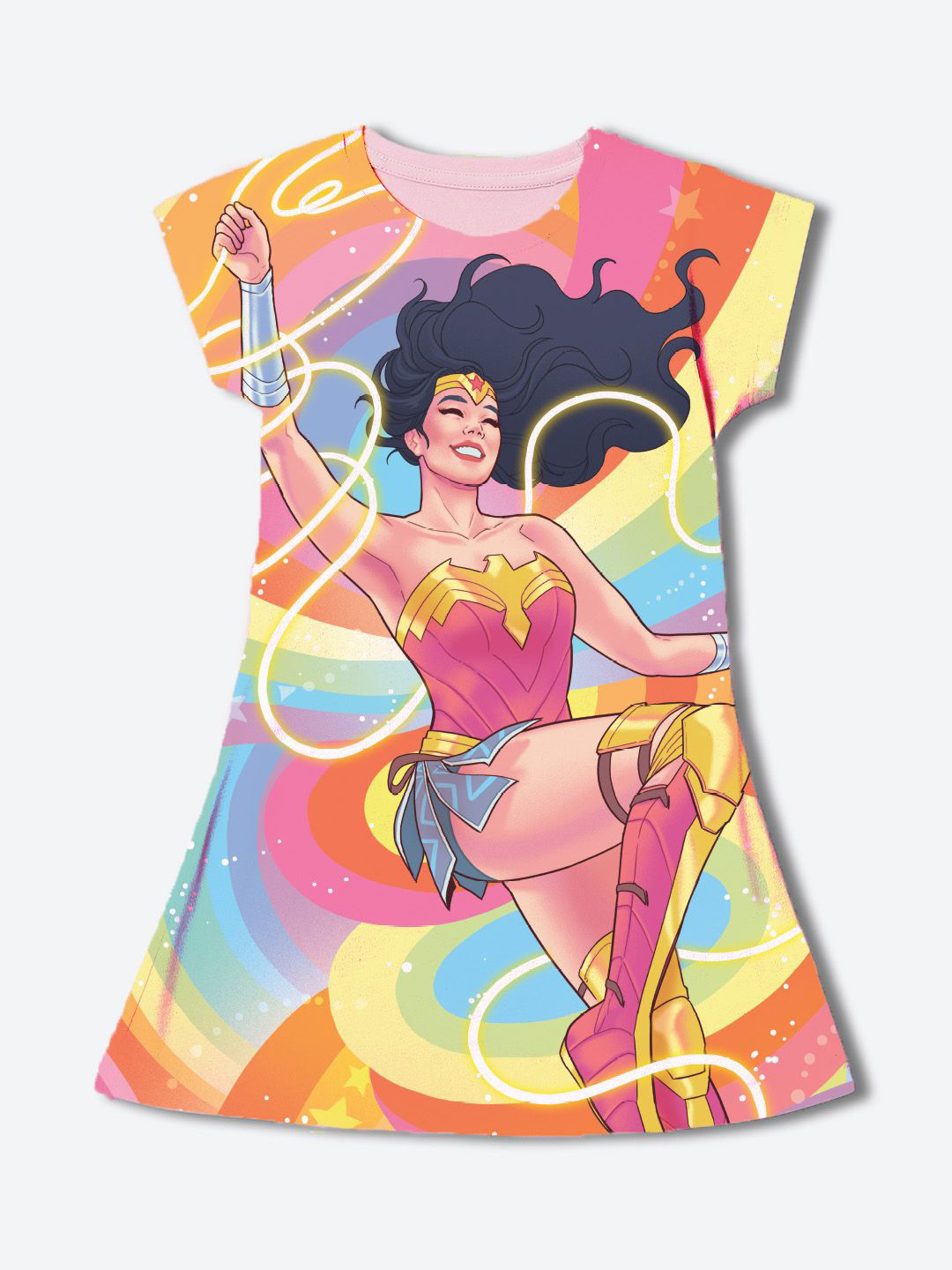 YK Warner Bros Girls Wonder Women Character Printed A-Line Dress