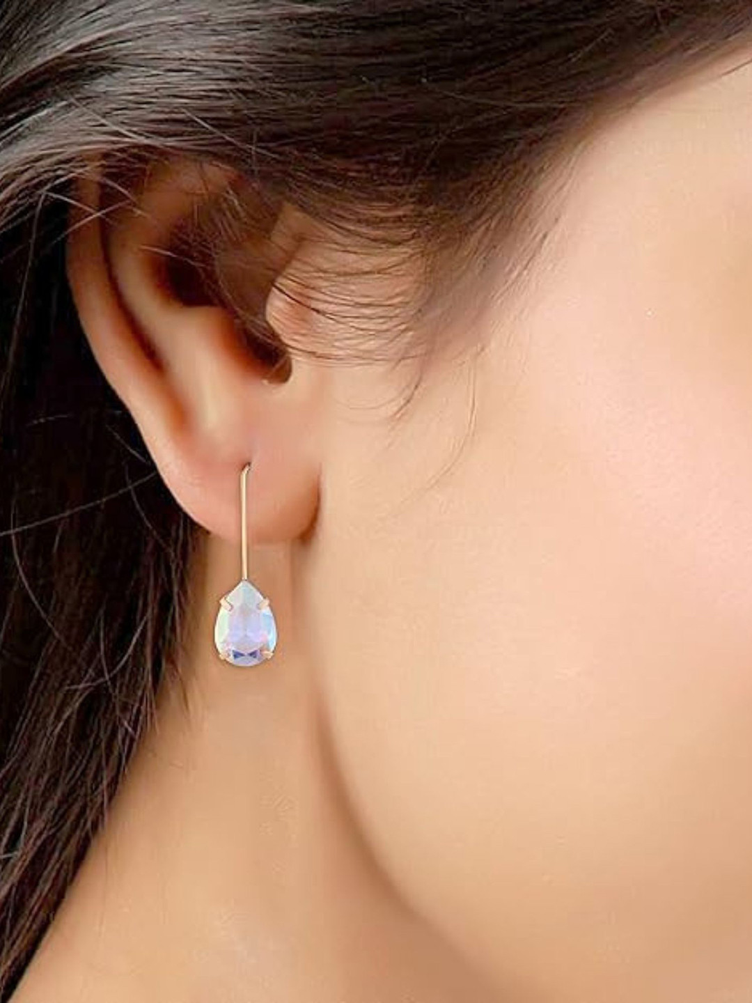 DressBerry Gold-Plated Rhinestone Teardrop Shaped Drop Earrings