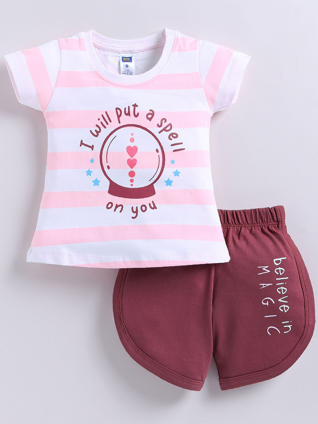 Nottie Planet Girls I Will Put A Spell Printed Round Neck Pure Cotton T-shirt With Shorts