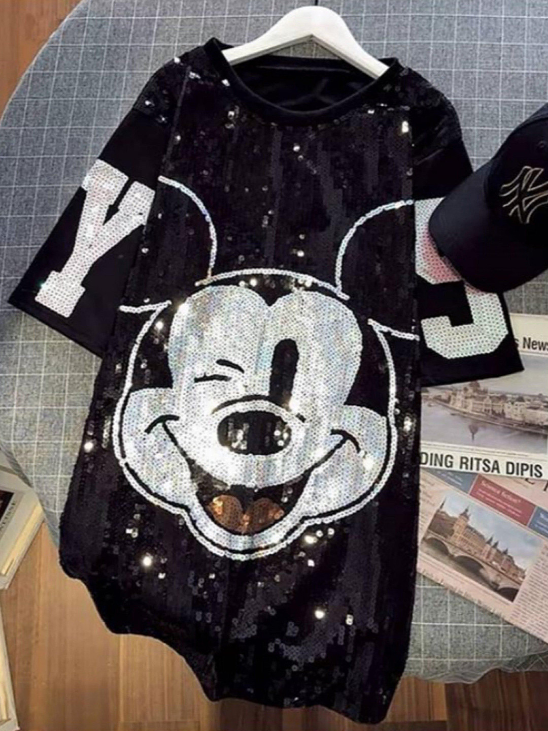 Miss Mosa By Akanksha  Embellished Black Yati Oversized Cotton T-shirt Dress