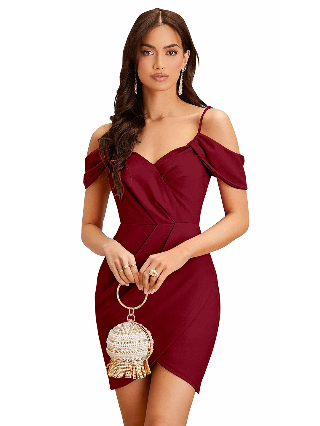 ZELZIS Women Maroon Shoulder Straps Polyester Dress
