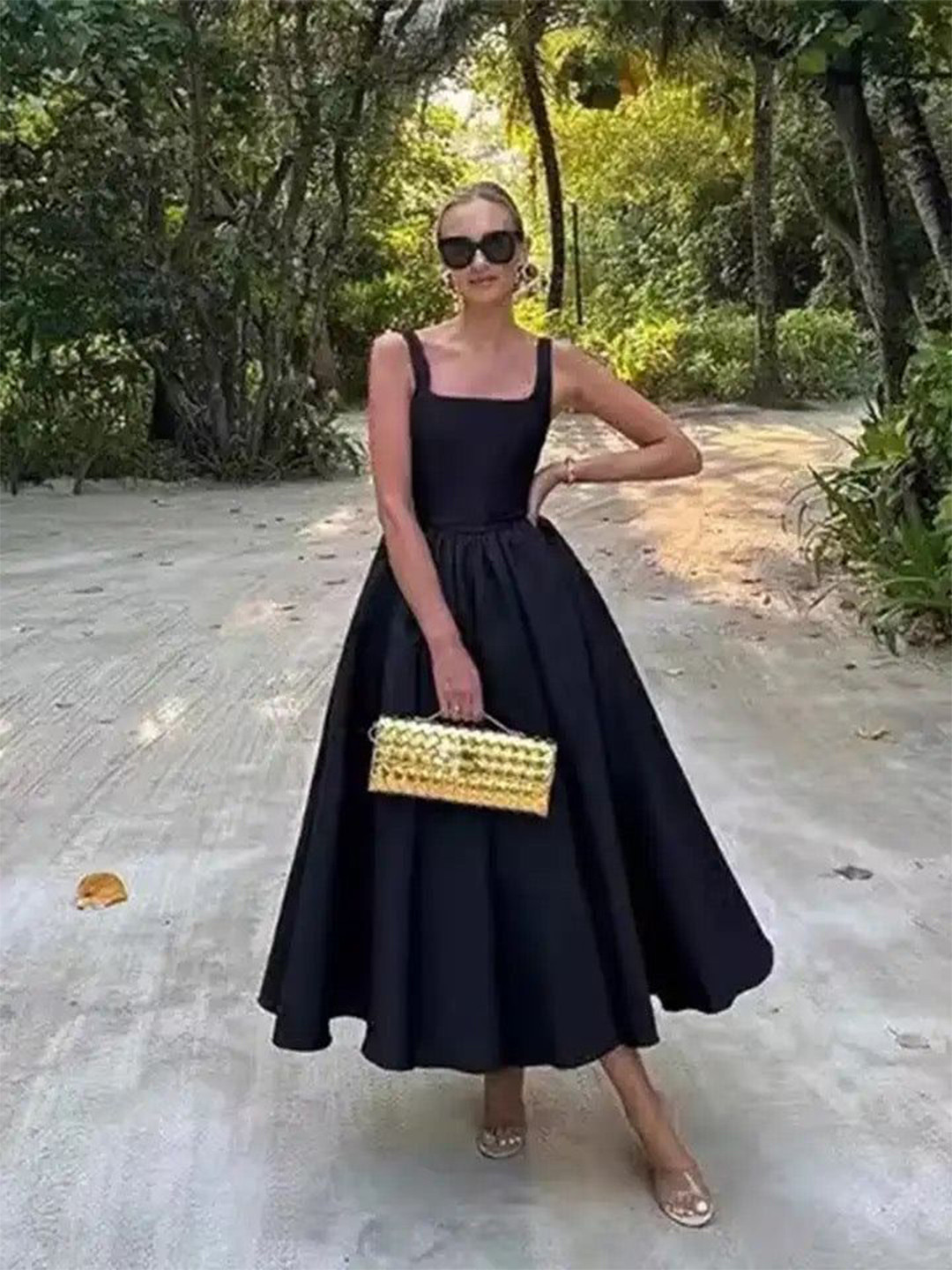 Miss Mosa By Akanksha  Women Fit & Flare Rigata Holiday Statement Maxi Dress in Black