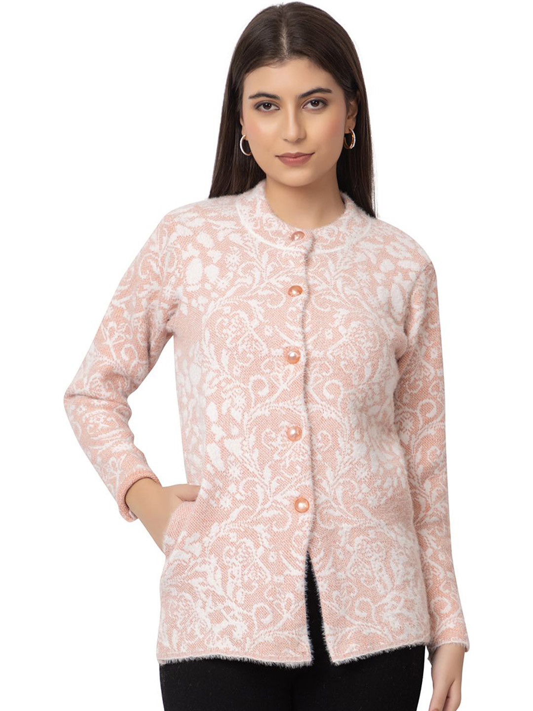 Dadu Dayal Women Floral Print Woollen Cardigan Sweaters