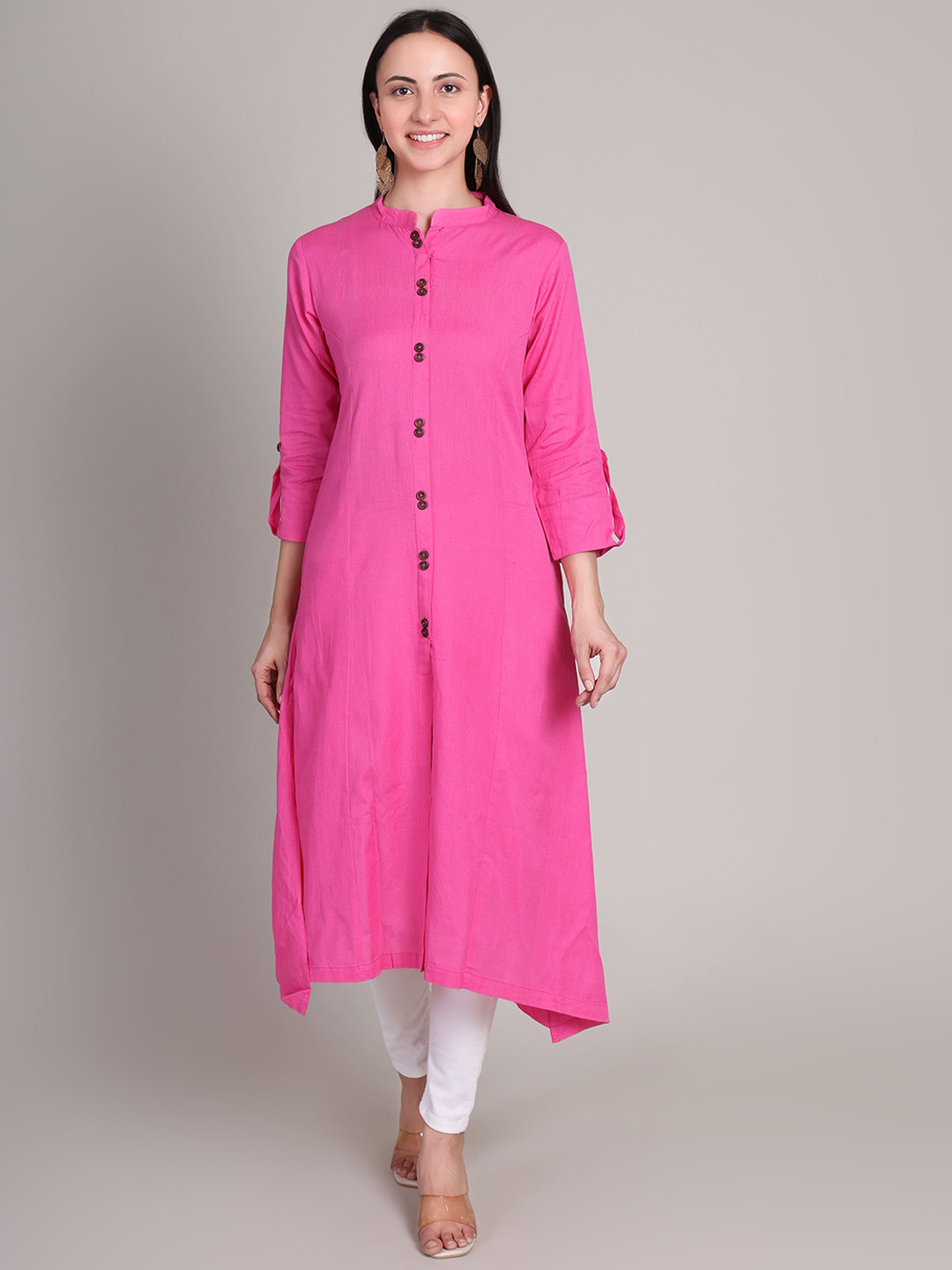 DELIS Panelled Mandarin Collar Linen A-Line Kurta