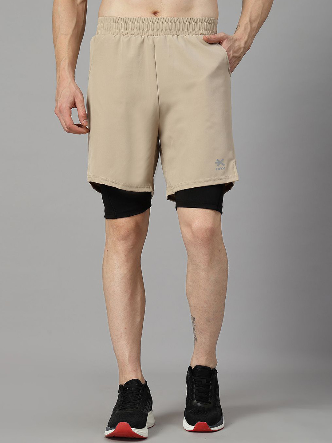 HRX by Hrithik Roshan Men Solid Regular Fit Double Layer Sports Shorts