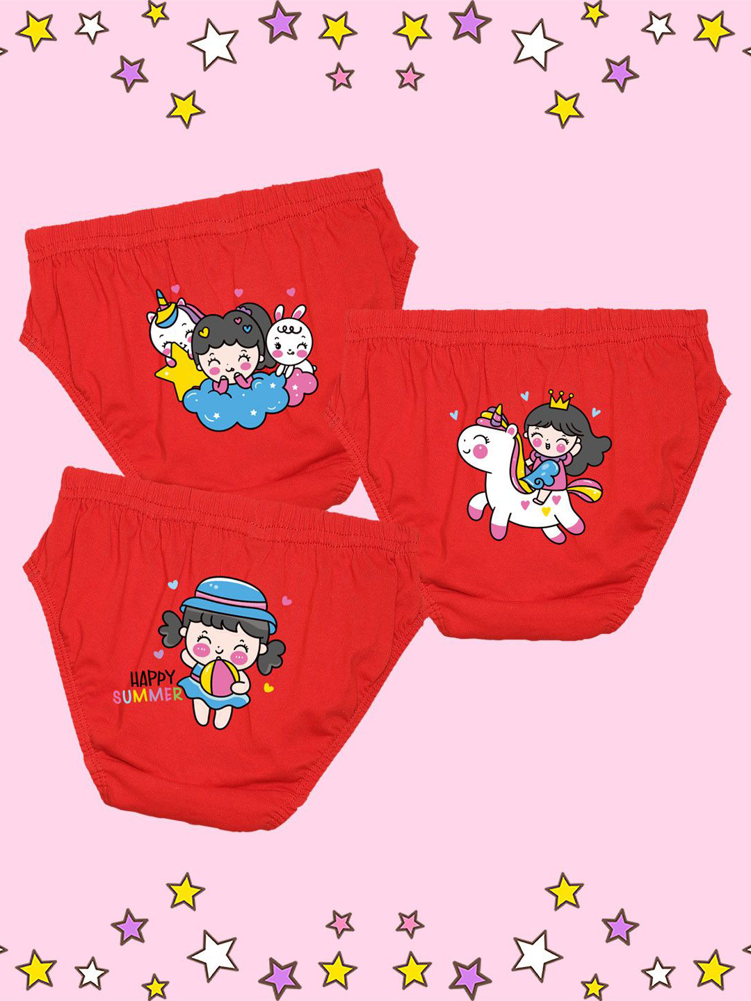 NUSYL Girls Pack Of 3 Printed Cotton Briefs NUGCBRFPO3.0059