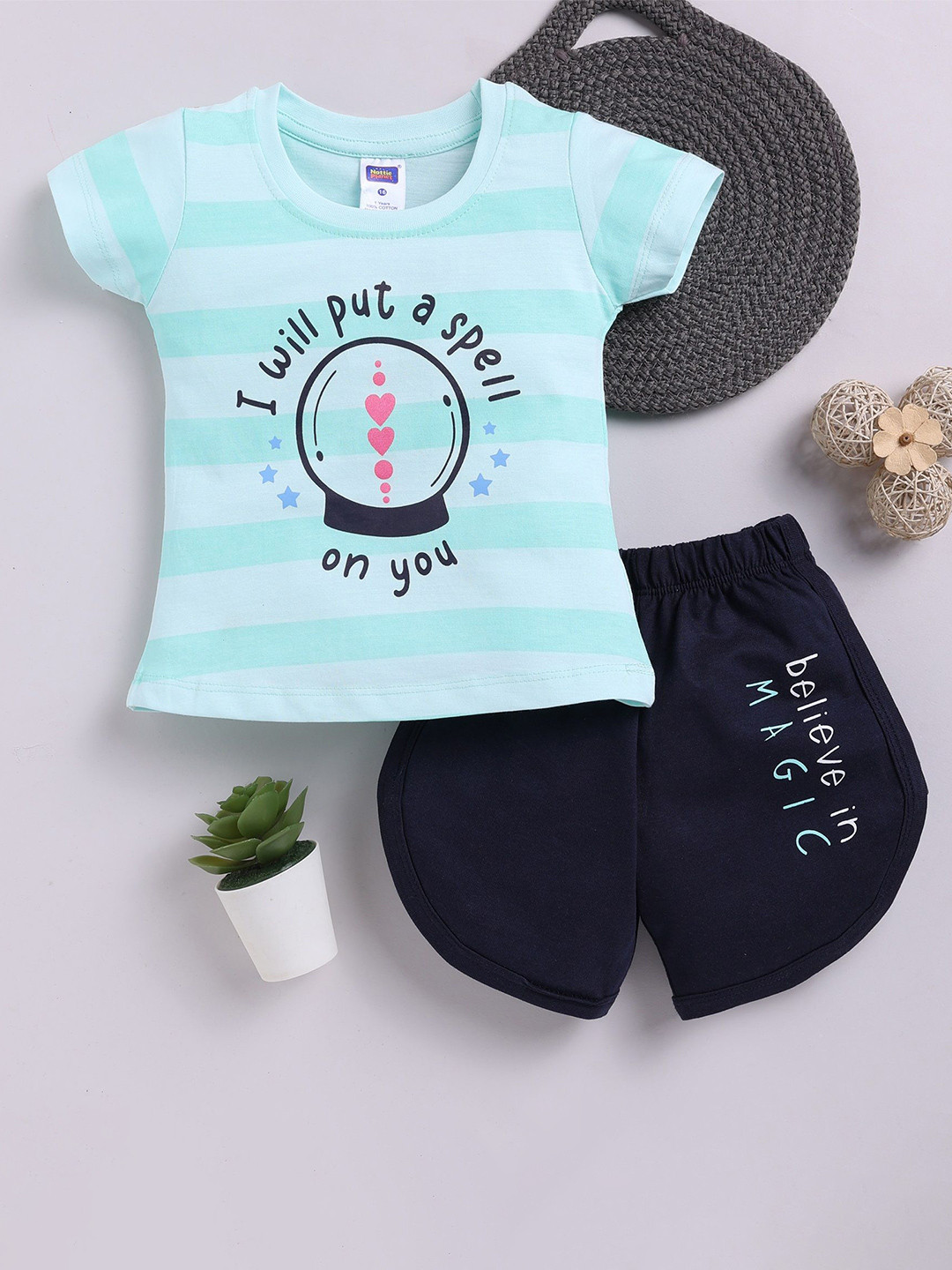 Nottie Planet Girls I Will Put A Spell Printed Round Neck Pure Cotton T-shirt With Shorts