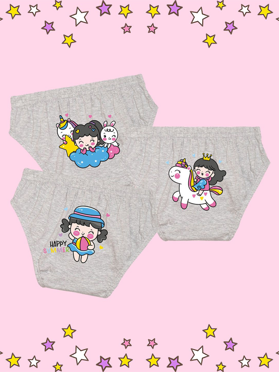 NUSYL  Pack Of 3 Printed Cotton Girls Panties