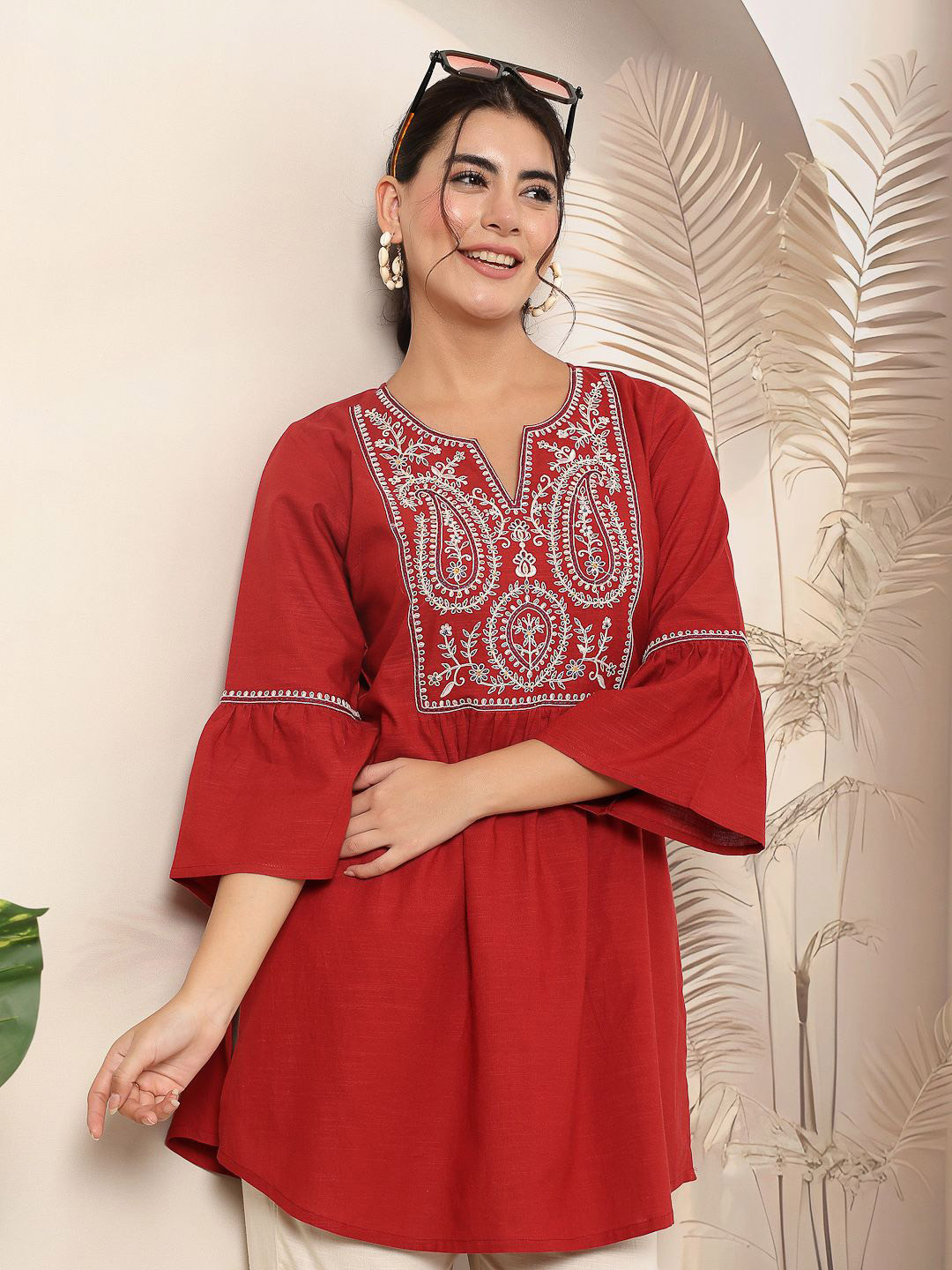 Nayam By Lakshita Mandarin Collar Embroidered Ethnic Tunic
