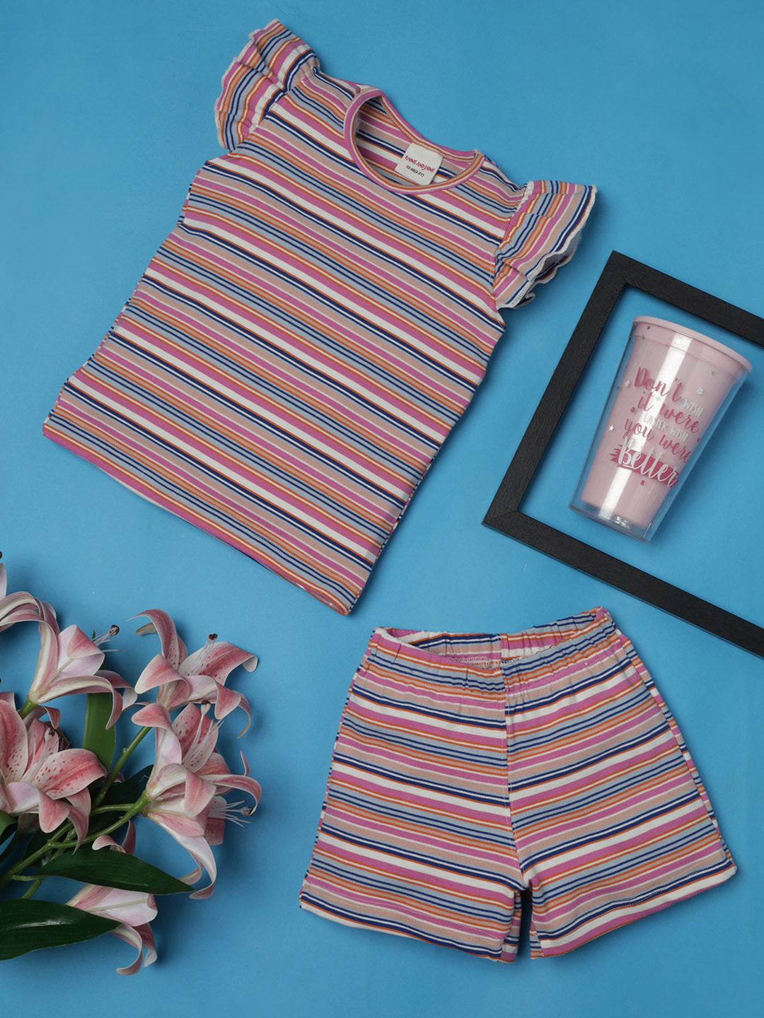 RAINE AND JAINE Girls Striped Pure Cotton Night suits