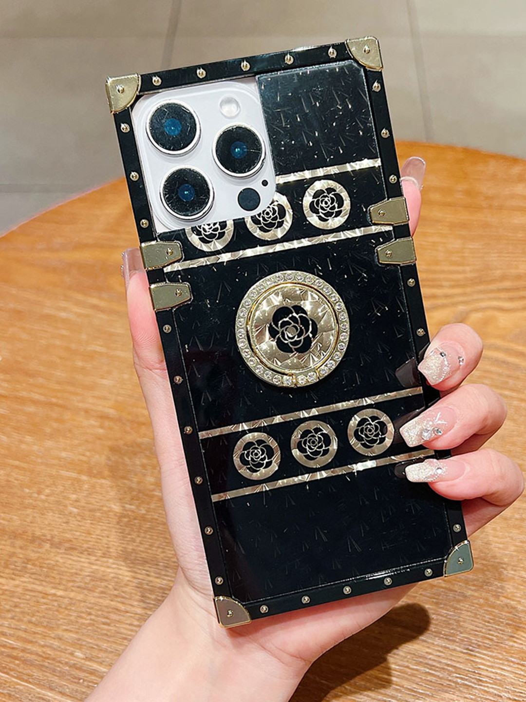 Luxury Kase Floral Design & Ring Holder iPhone 16 Pro Max Back Case