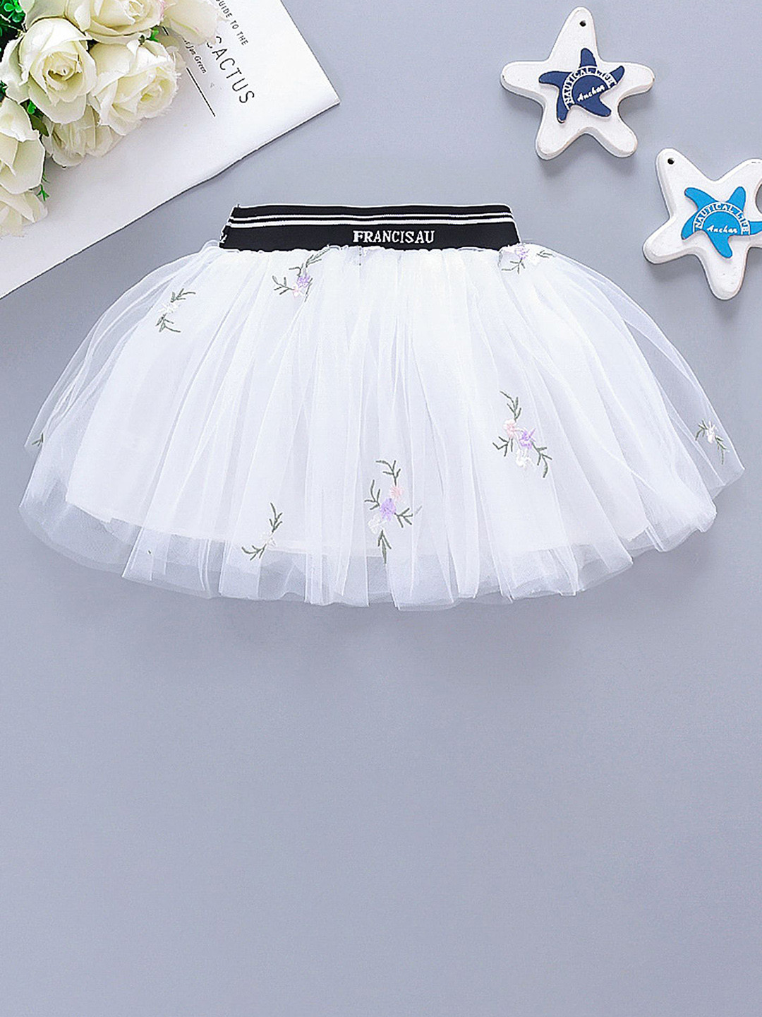 LULU & SKY Girls Embroidered Tulle Flared Mini Skirt