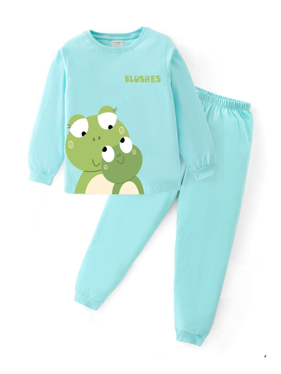 BLUSHES Kids Double Frog Printed Pure Cotton Top With Joggers Night Suit