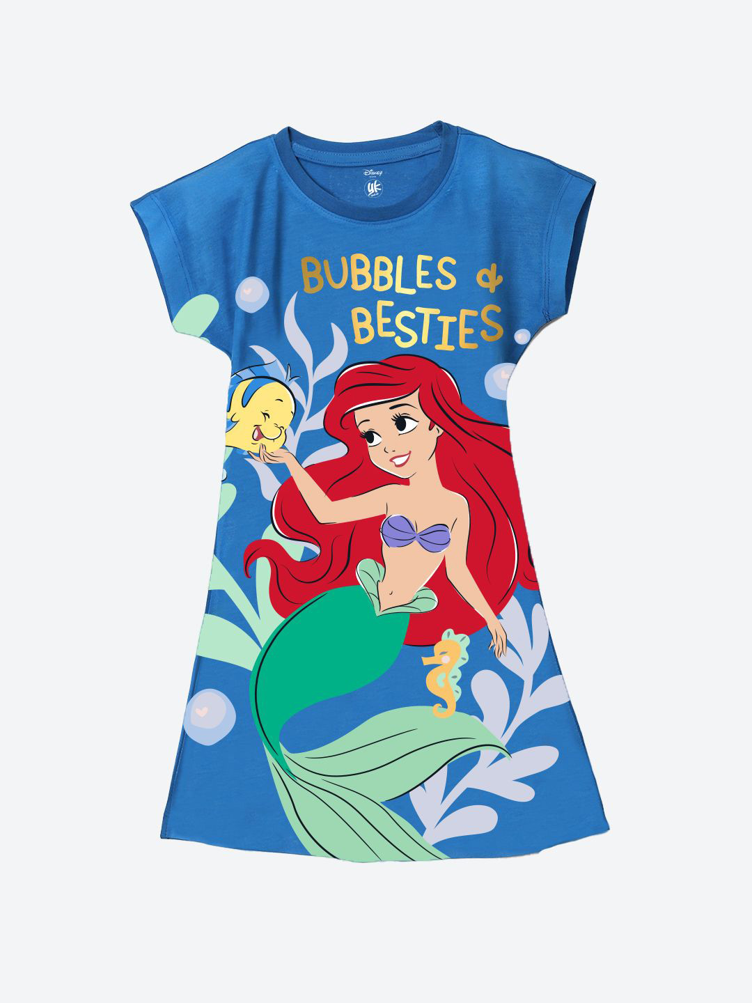 YK Disney Girl Princess Metalic Cartoon Characters Print Knee Length A-Line Dress