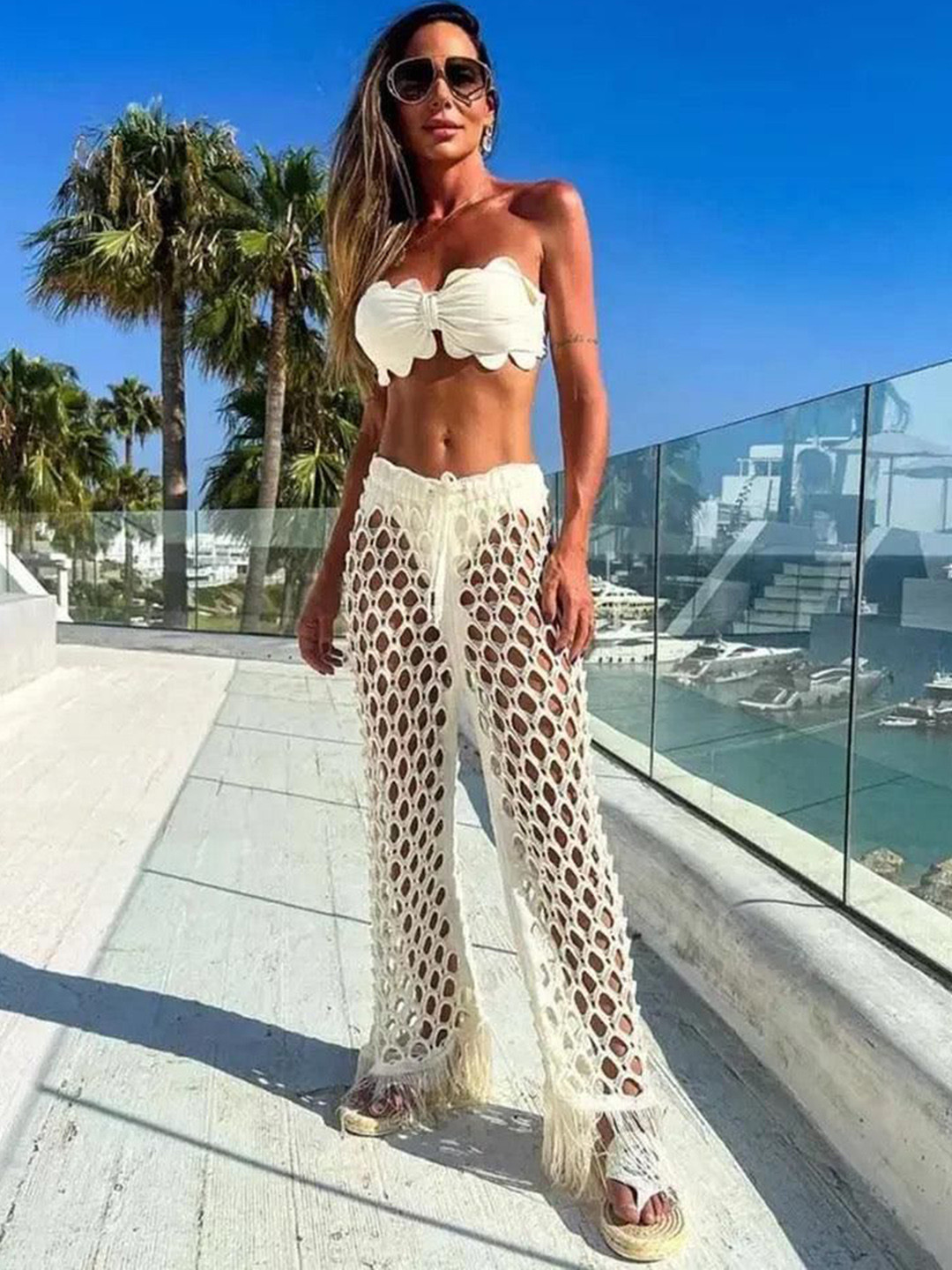 Miss Mosa By Akanksha White Mexico Summer 3 Pc Resortwear
