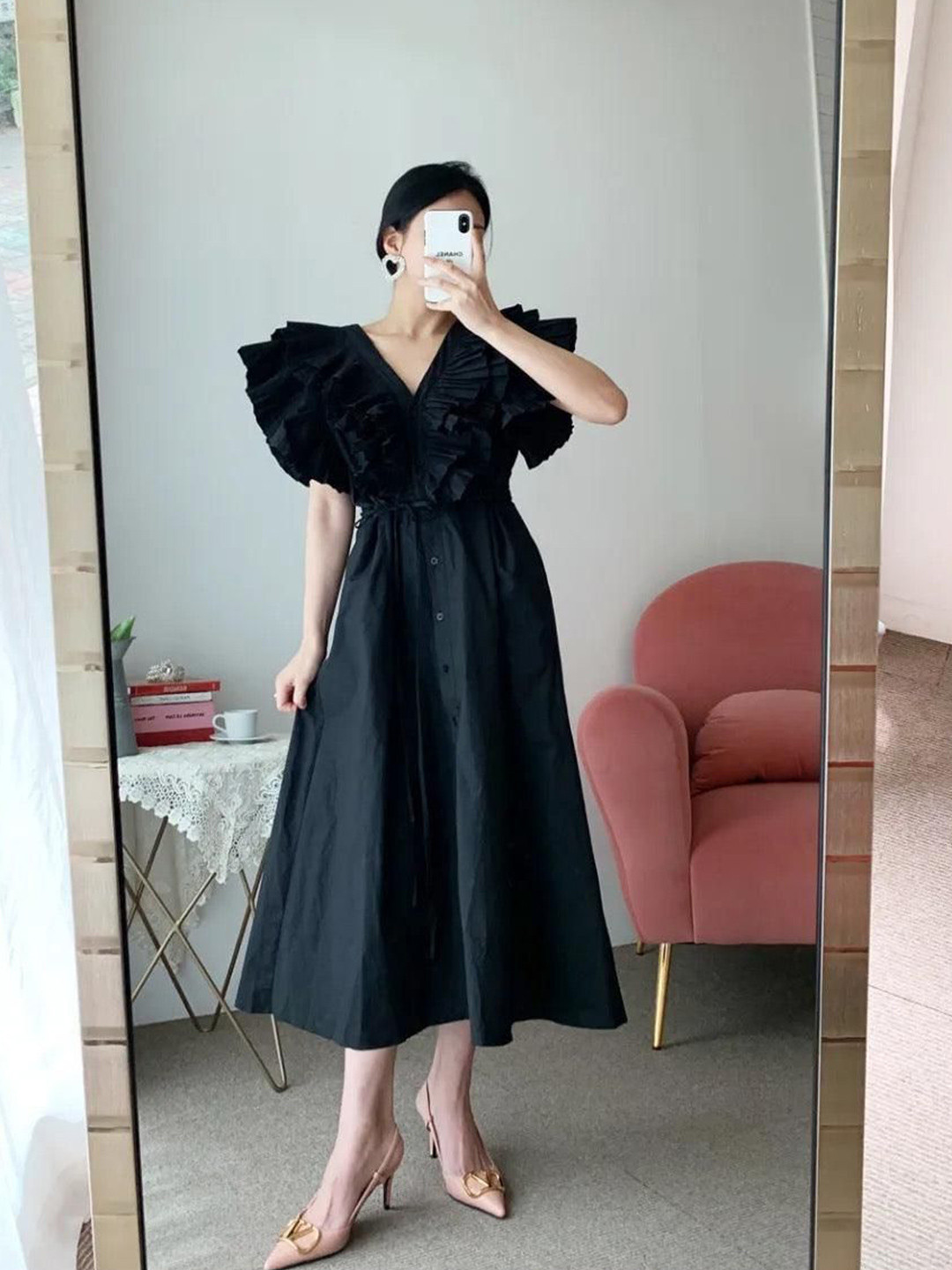 Miss Mosa By Akanksha  Women Black Mimi Ruffled Cotton Dress