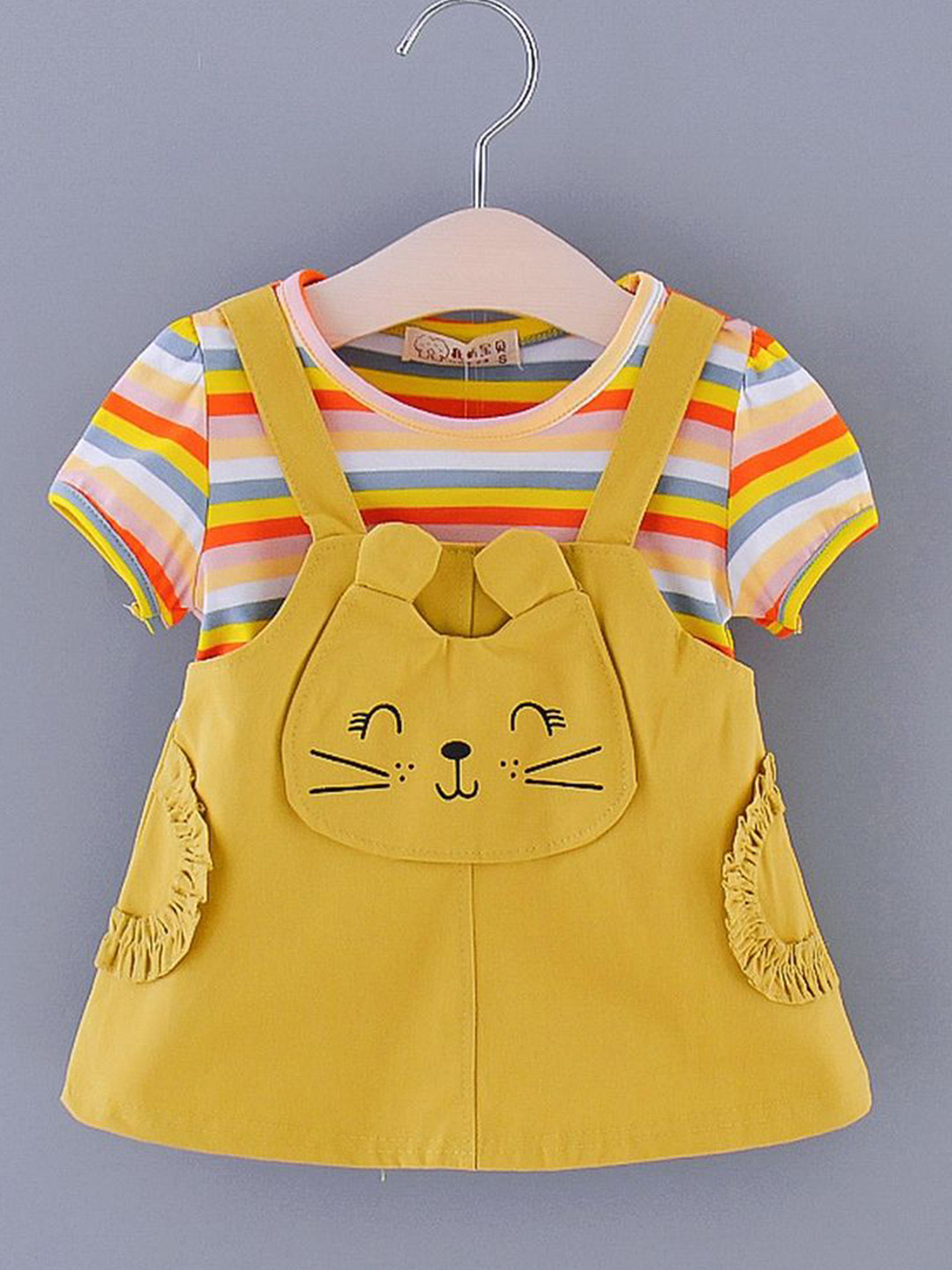 LULU & SKY Girl Striped Applique Pinafore Dress
