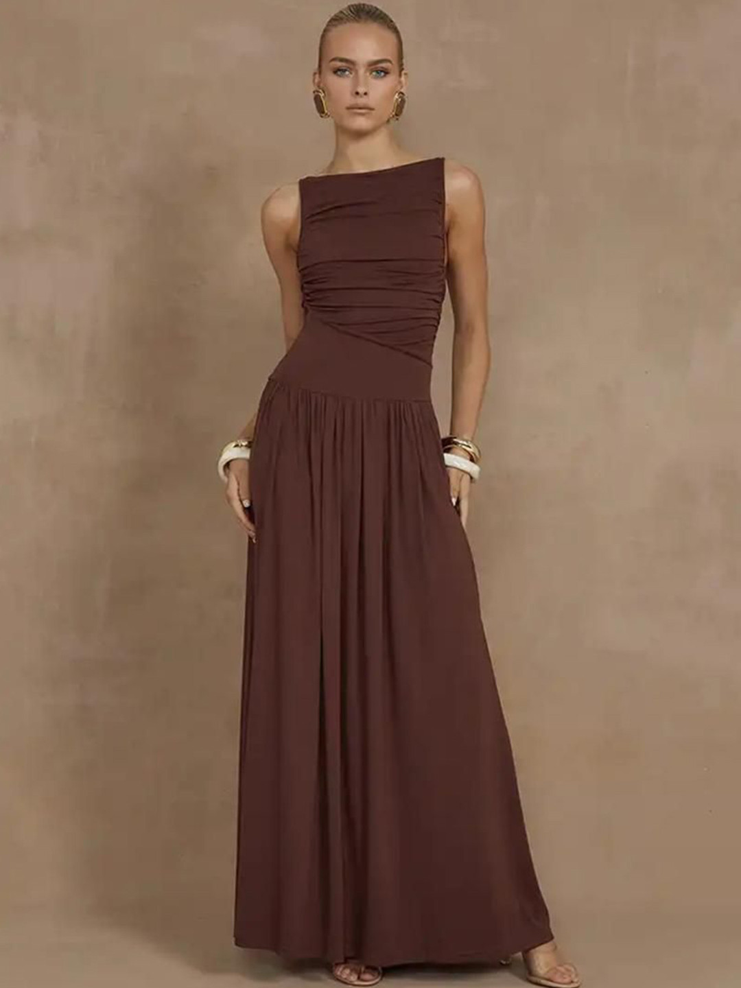 Miss Mosa By Akanksha  Women Brown Libya Statement Maxi Dress