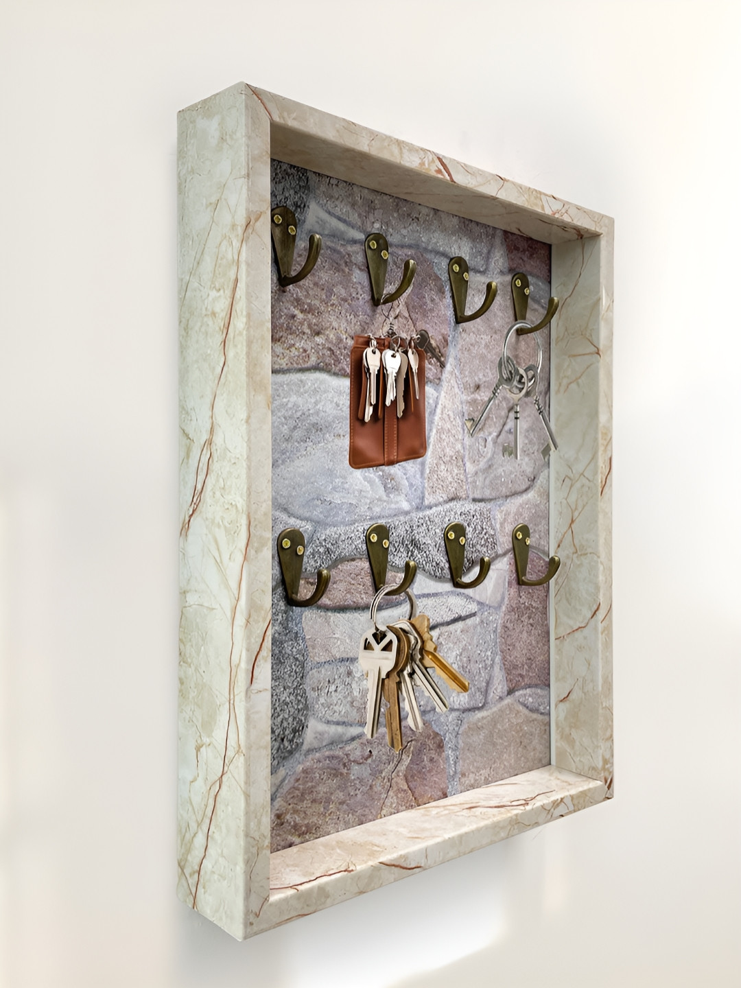 Art Street White 8- Hooks Wall Mounted Wooden Key Holder