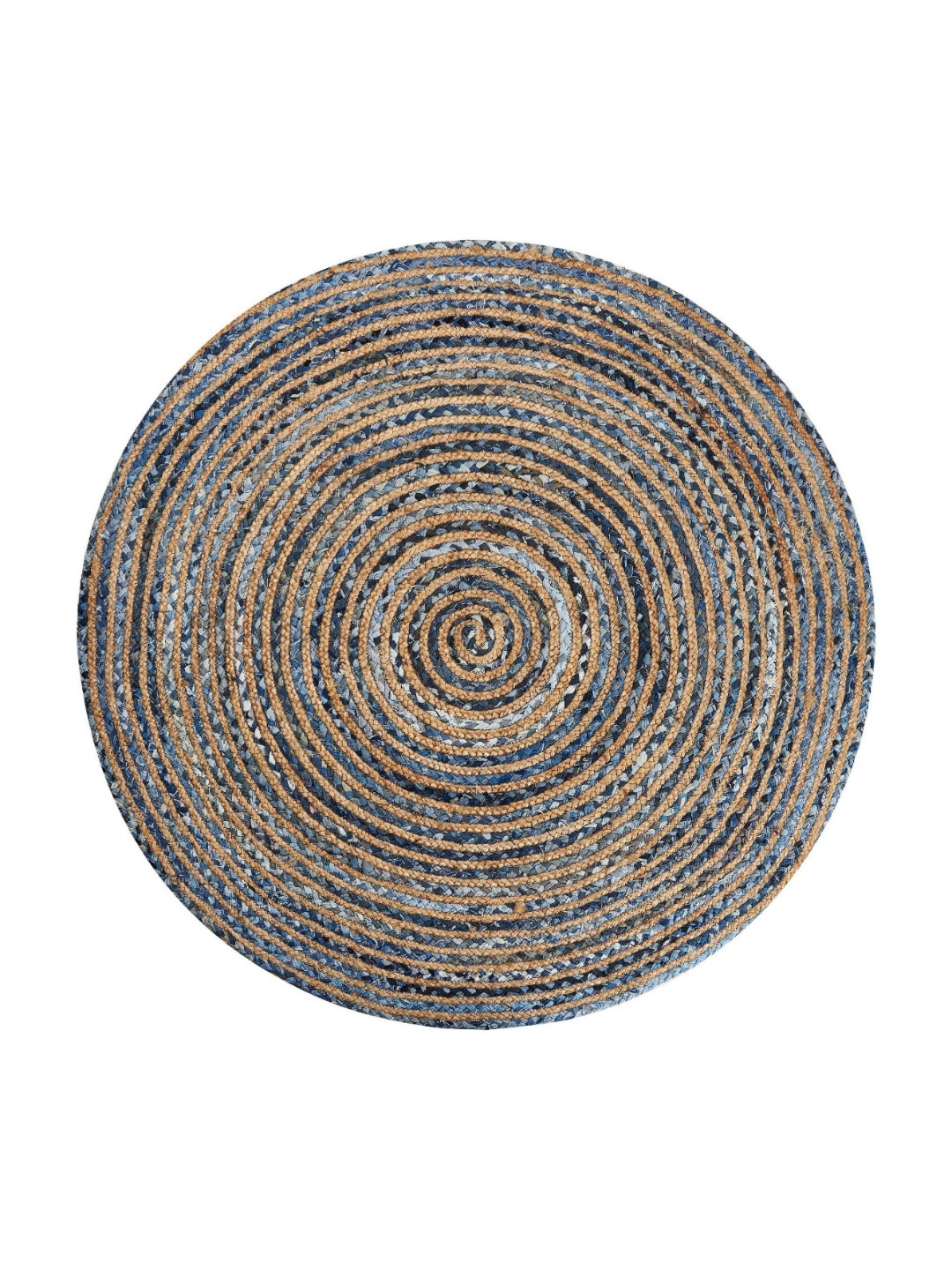 Art Avenue Freesia Beige & Blue Textured Round Floor Jute Carpet
