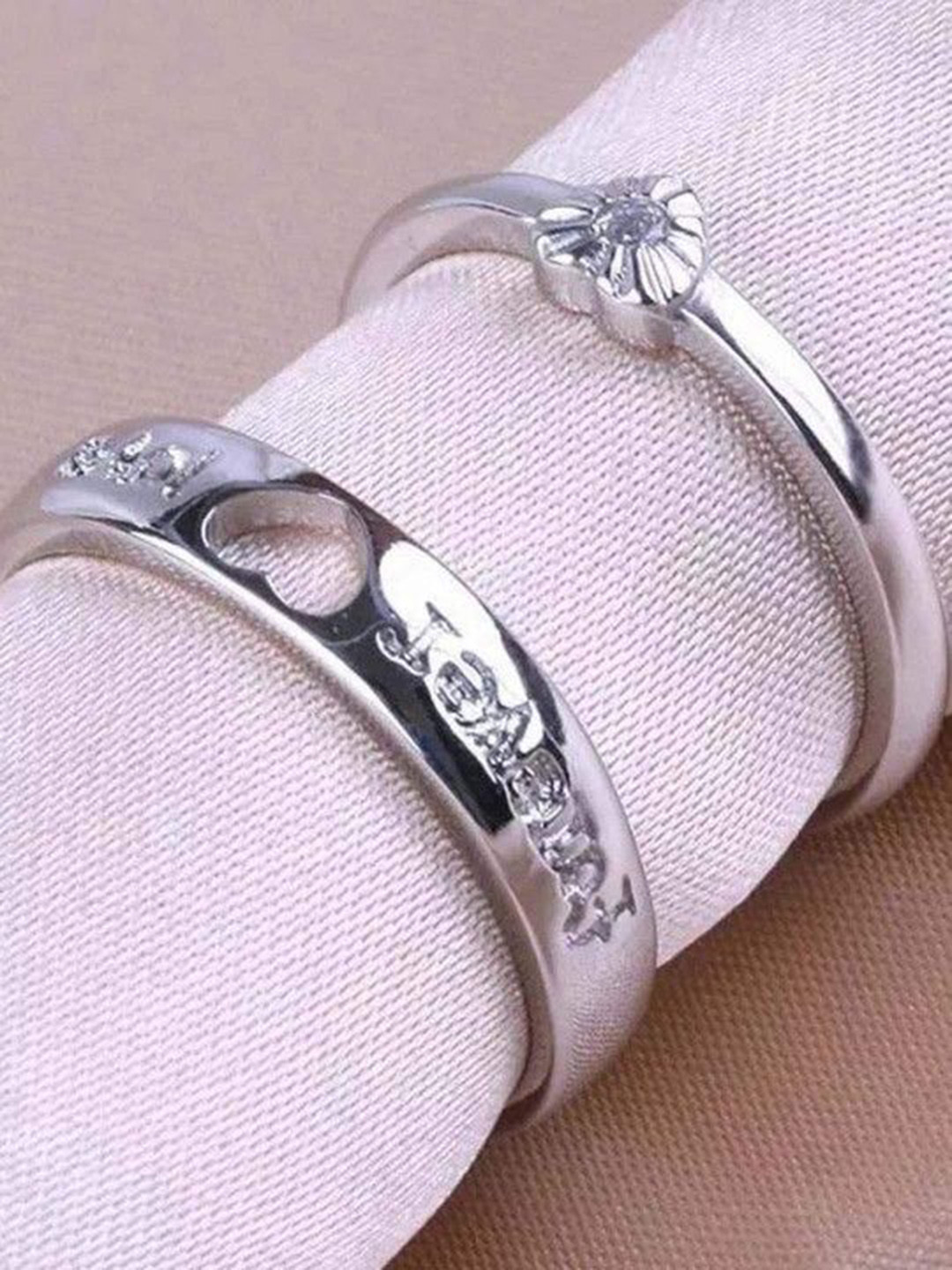 PASU FASHION Set Of 2 Sterling Silver-Plated Fourever Couple Finger Rings