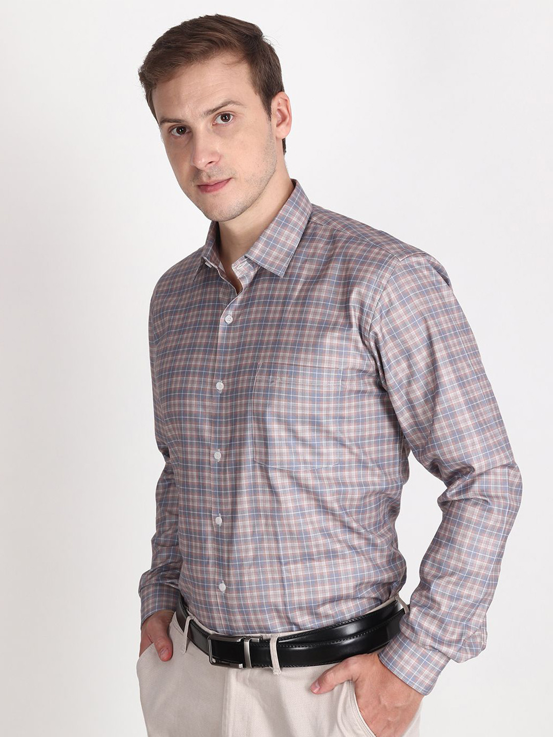 APPEL TOUCH Men Comfort Regular Fit Spread Collar Tartan Checked Cotton Formal Shirt