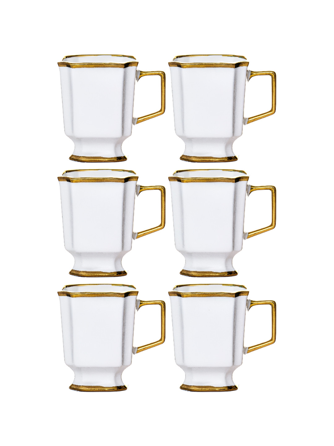 Roxx Casted Pushp White Porcelain Handmade 6 Piece Mugs-280ml