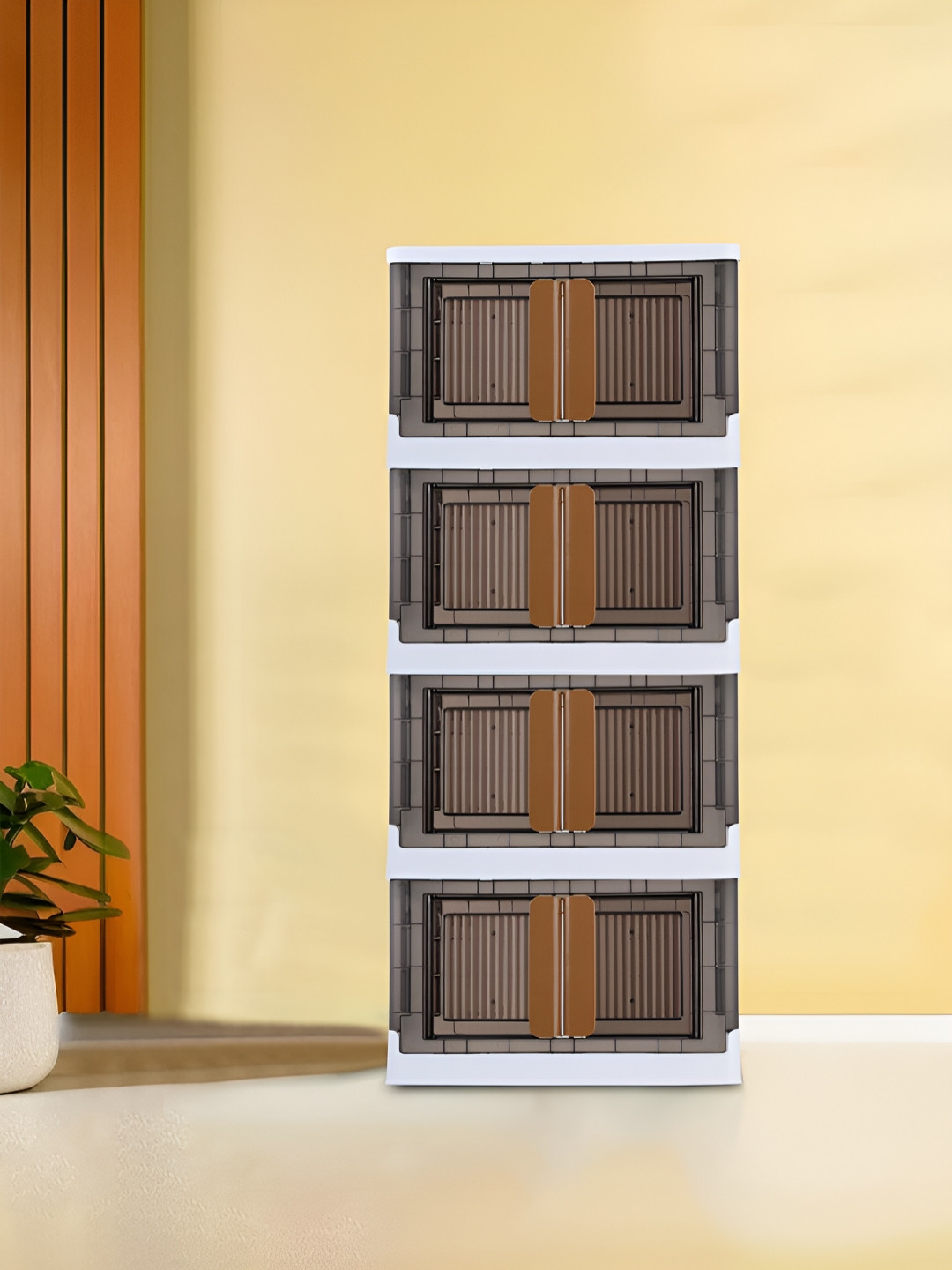 Aura Black & White 4 Pieces Plastic Folding Wardrobe Storage Box Double Door Organisers