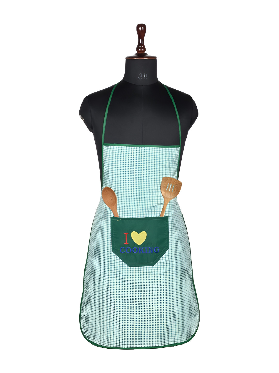 Aura Green & White Checkered Waterproof Skin Friendly Soft Breathable Kitchen Apron