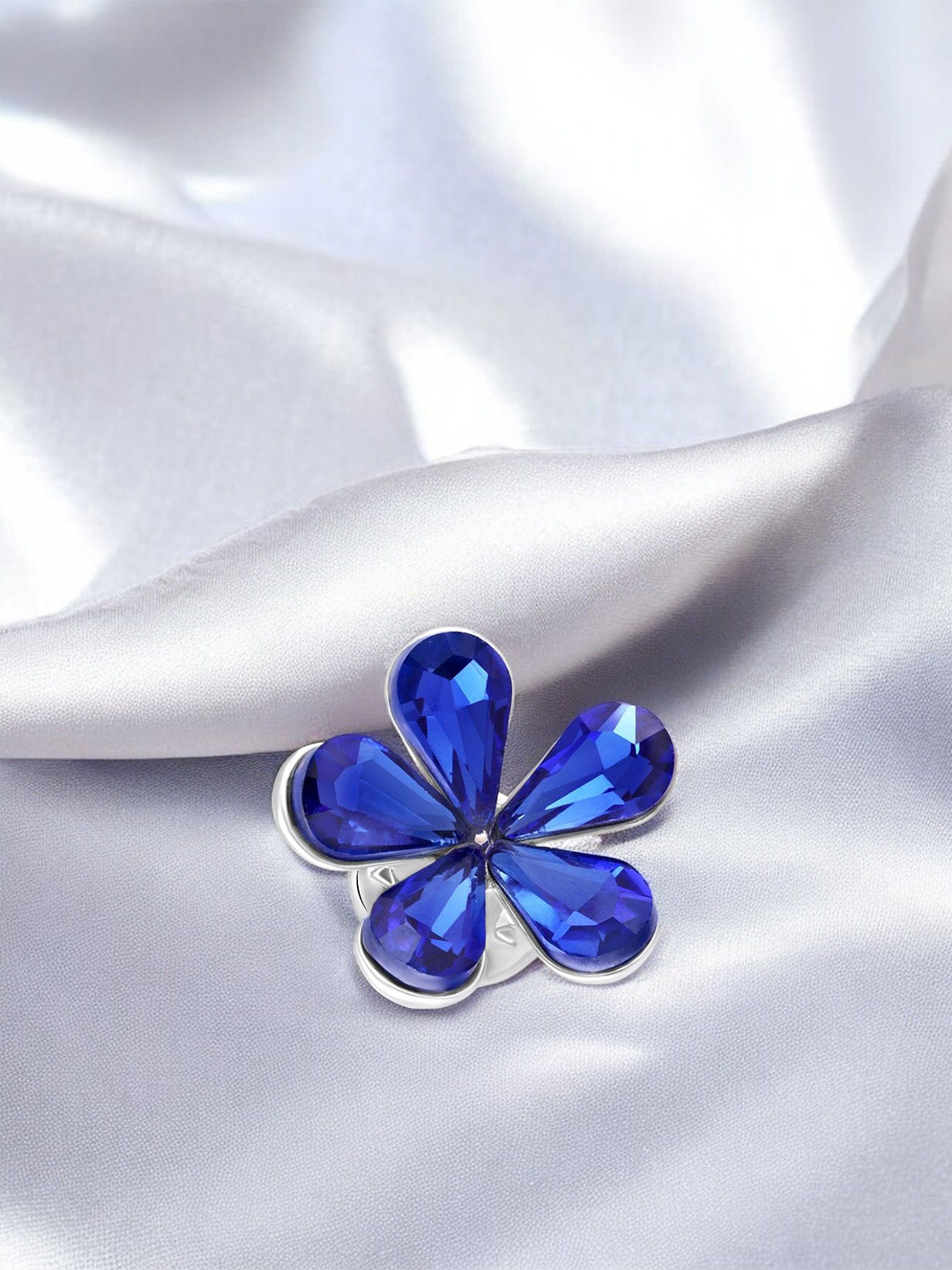 Mahi Set Of 5 Sapphire Blue Petals Floral Brooch