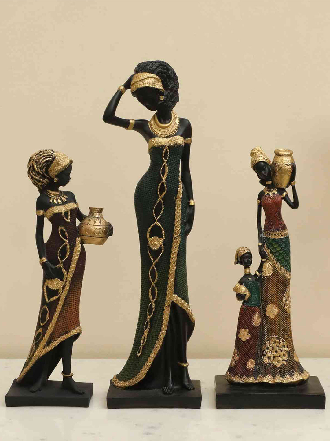 vedas Encouragement Growth Mindset Gold Polyresin Glossy Living Room Set of 3 Medium Showpieces - 16.1 Inches