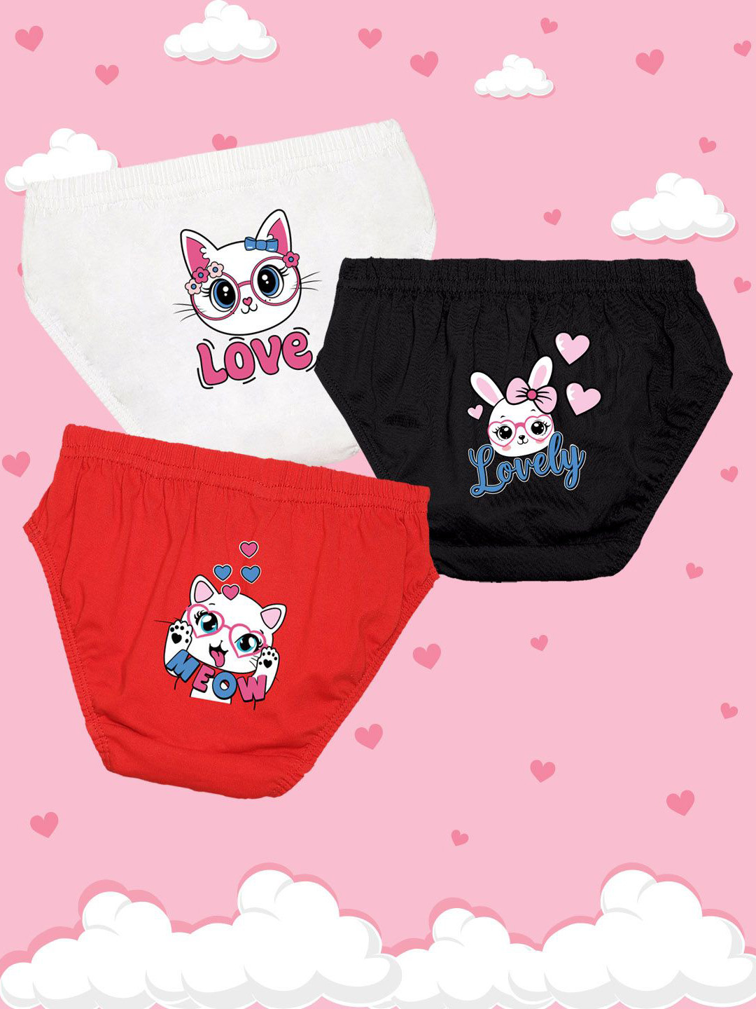 NUSYL Pack Of 3 Printed Mid-Rise Cotton Girls Panties