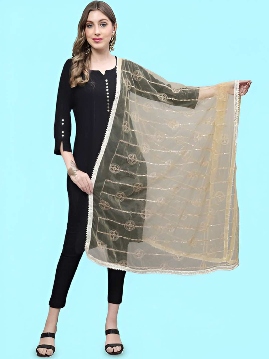 LOOM LEGACY Geometric Embroidered Beads And Stones Net Dupatta