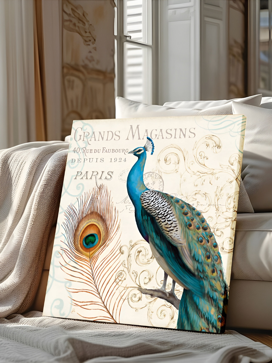 Art Street Cream & Blue Birds and Animals Printed Canvas Wall Art