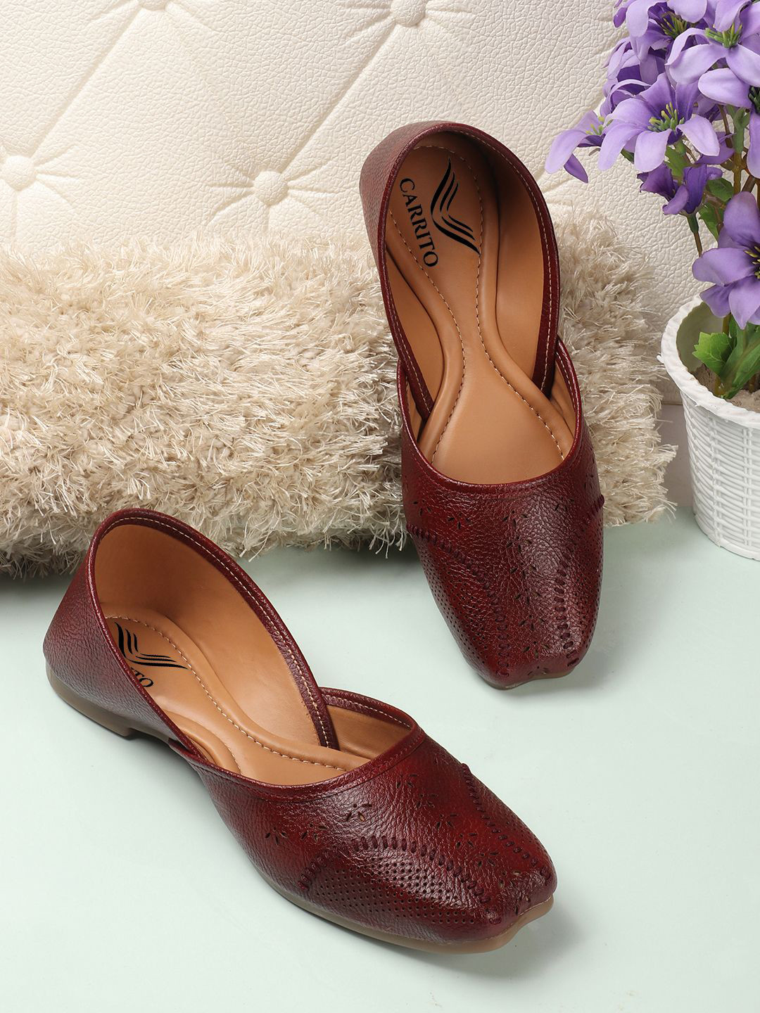 carrito Women Square Toe Full Brogues Mojaris