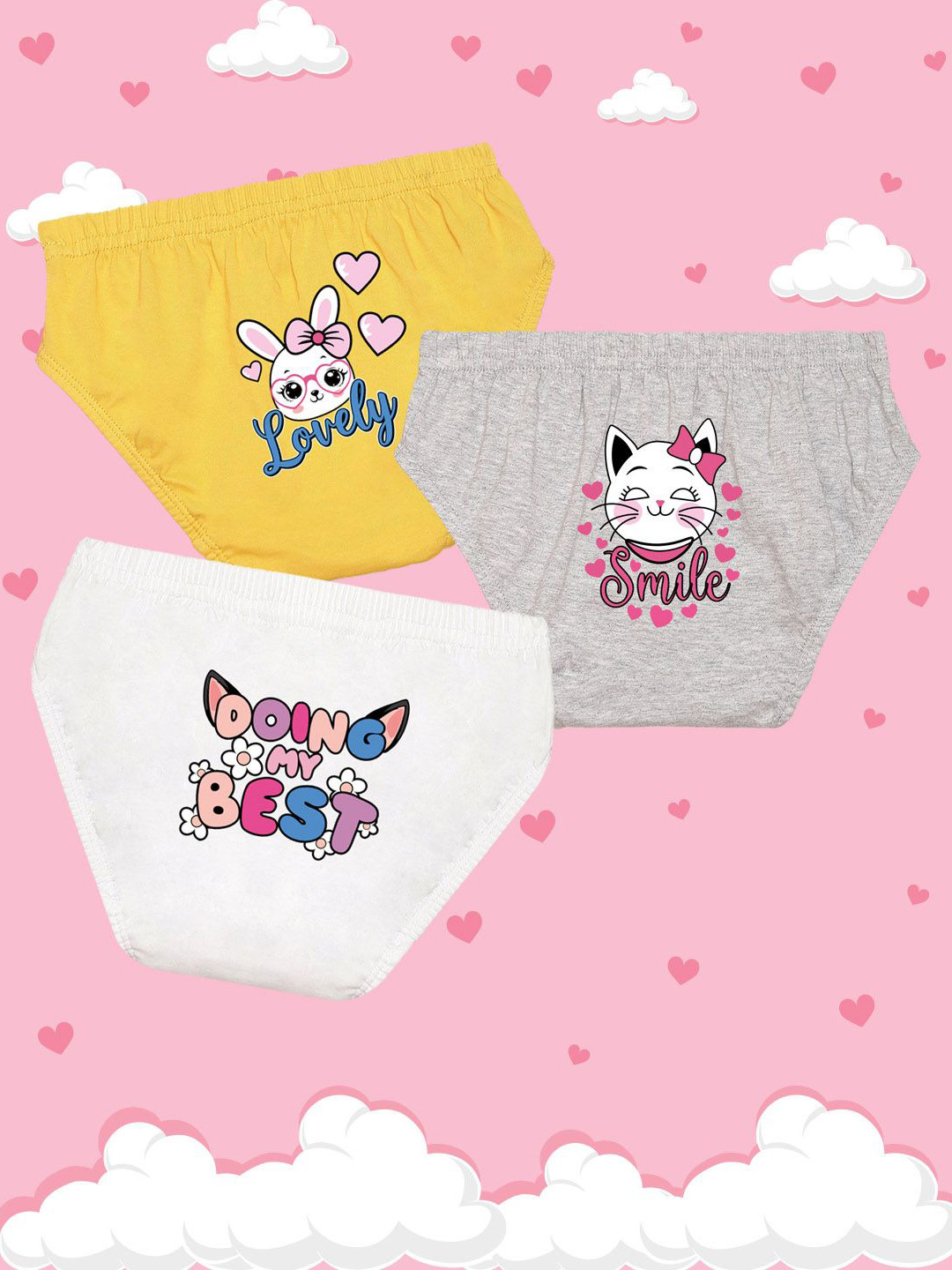 NUSYL Girls Pack Of 3 Printed Cotton Basic Briefs NUGCBRFPO3.0018