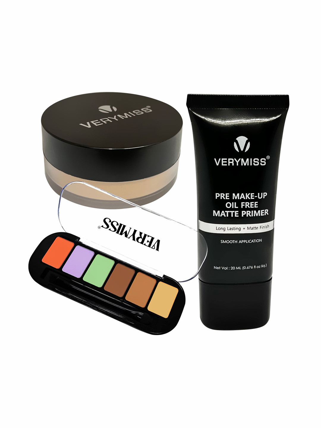 VERYMISS Set Of 3 Loose Powder- Concealer & Pre Makeup Oil Free Matte Primer
