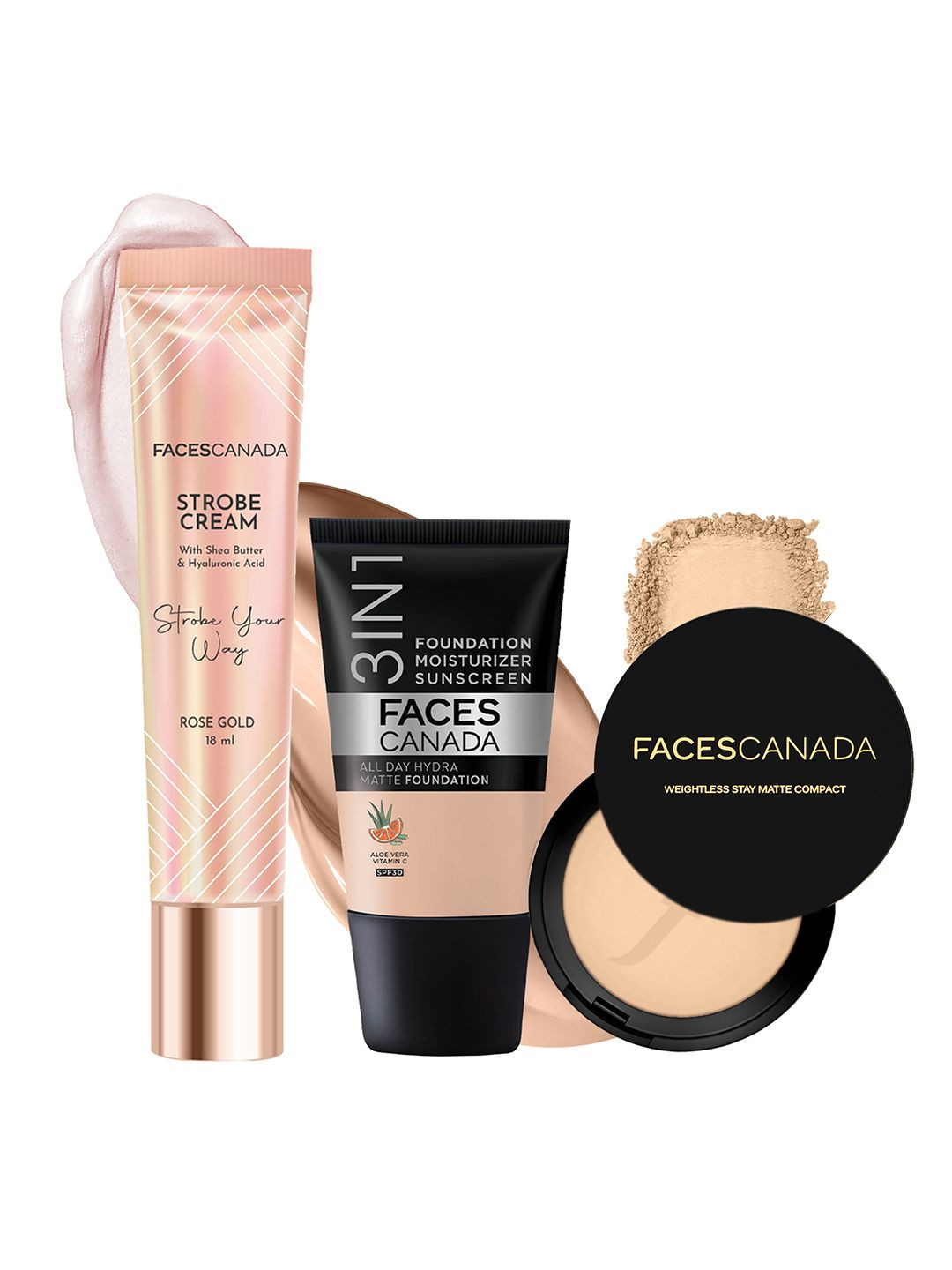 FACES CANADA Set Of 3 Strobe Your Way Strobe Cream With Compact & Hydra Foundation