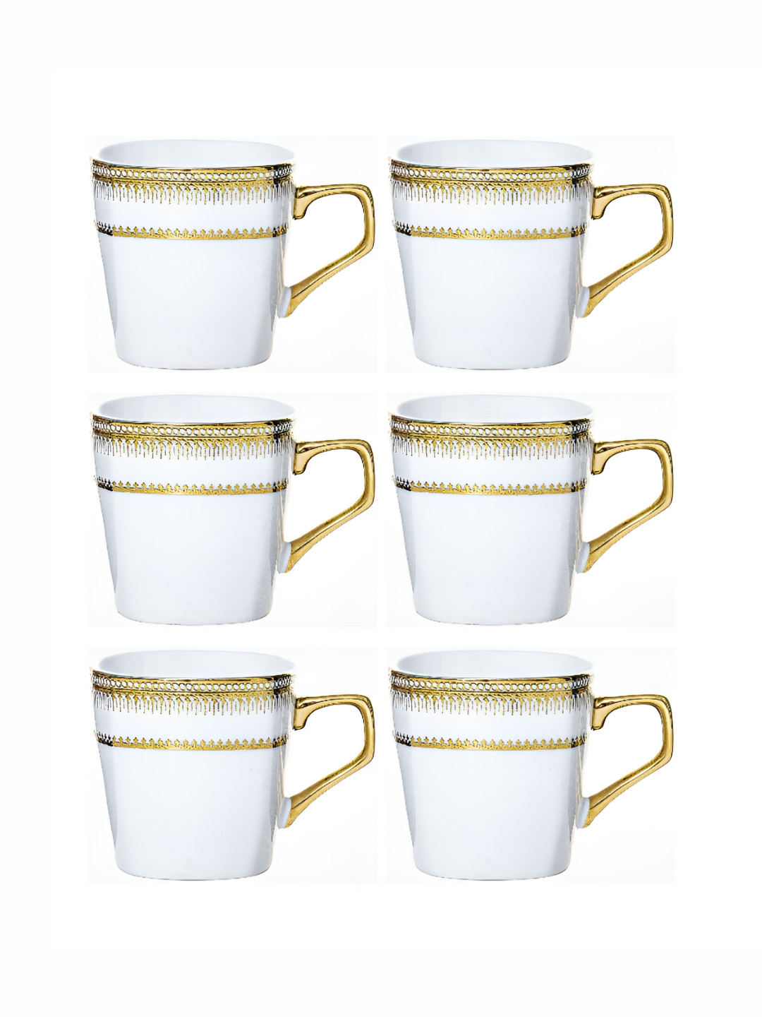 Roxx Roma White Ethnic Motifs Porcelain Handmade 6 Piece Mugs-230ml
