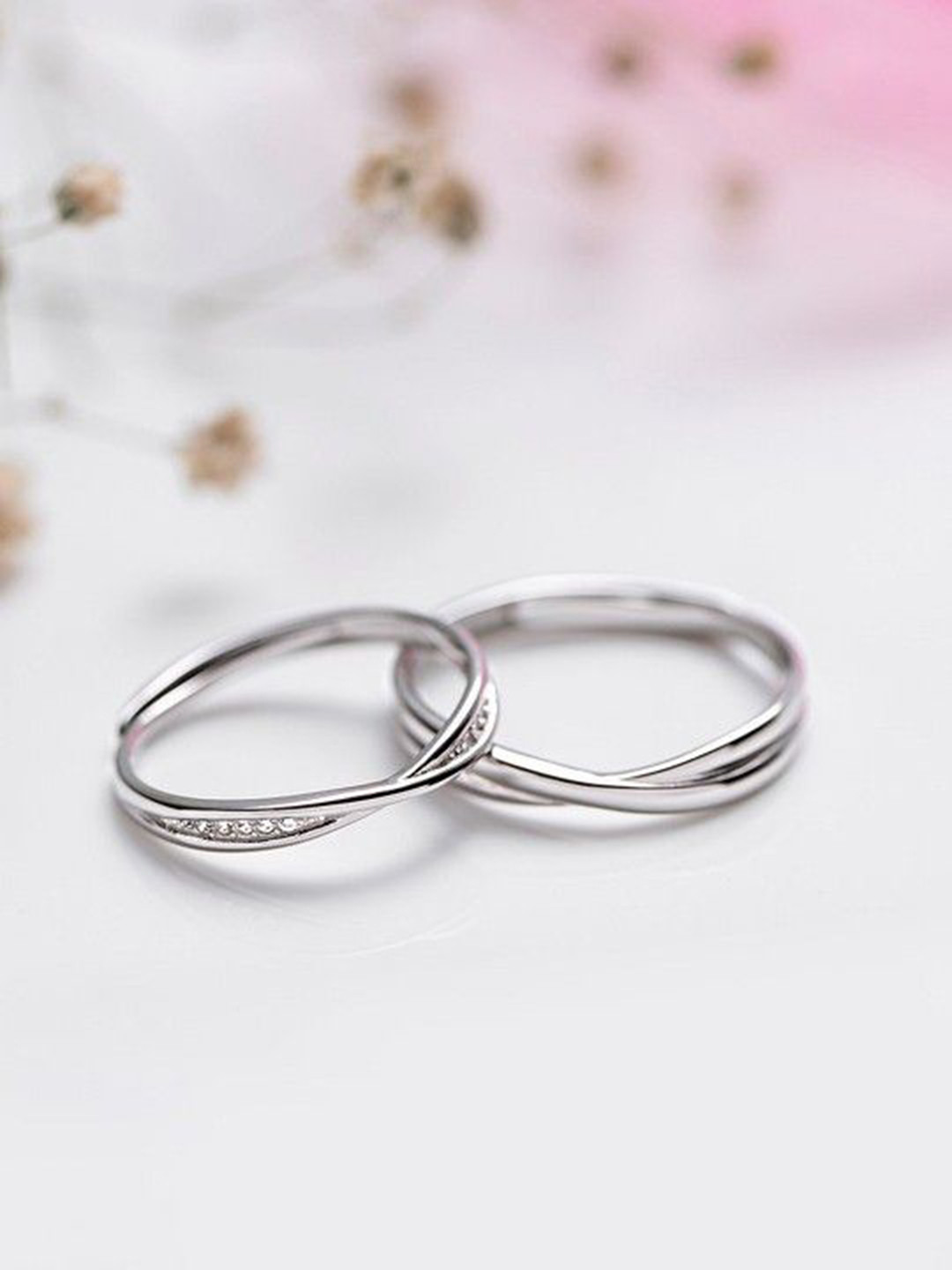 PASU FASHION Set Of 2 Sterling Silver Plated Bend Ring Couple Finger Rings