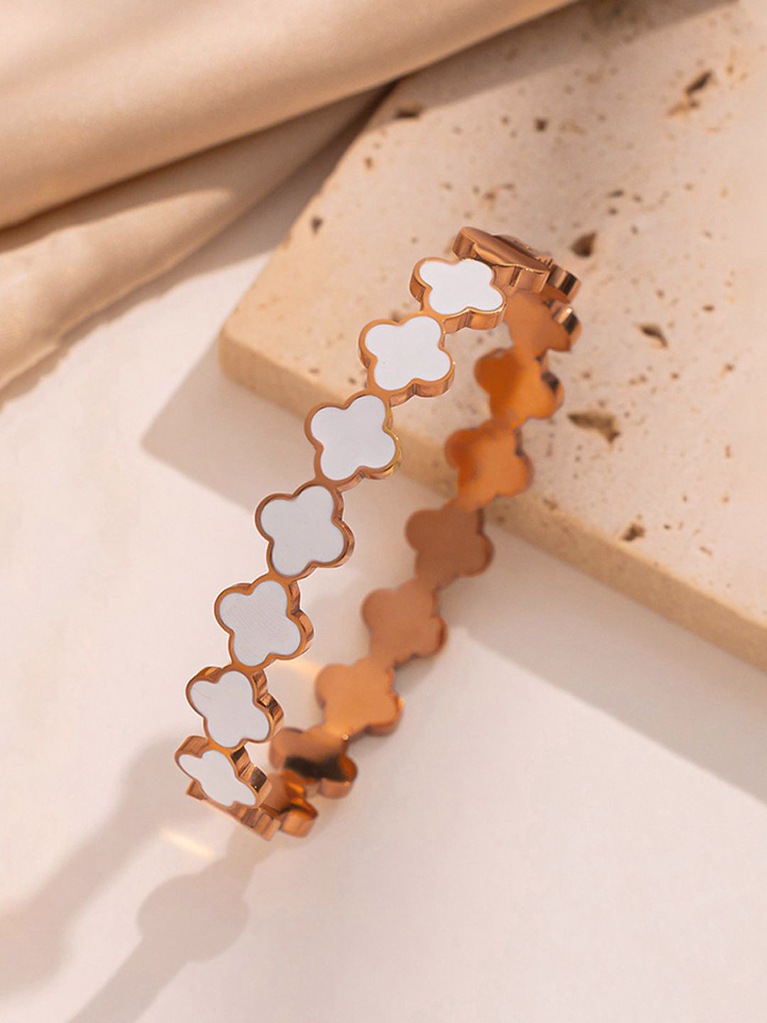 Designs & You Stainless Steel Rose Gold-Plated Anti Tarinish Enamelled Bangle Bracelet